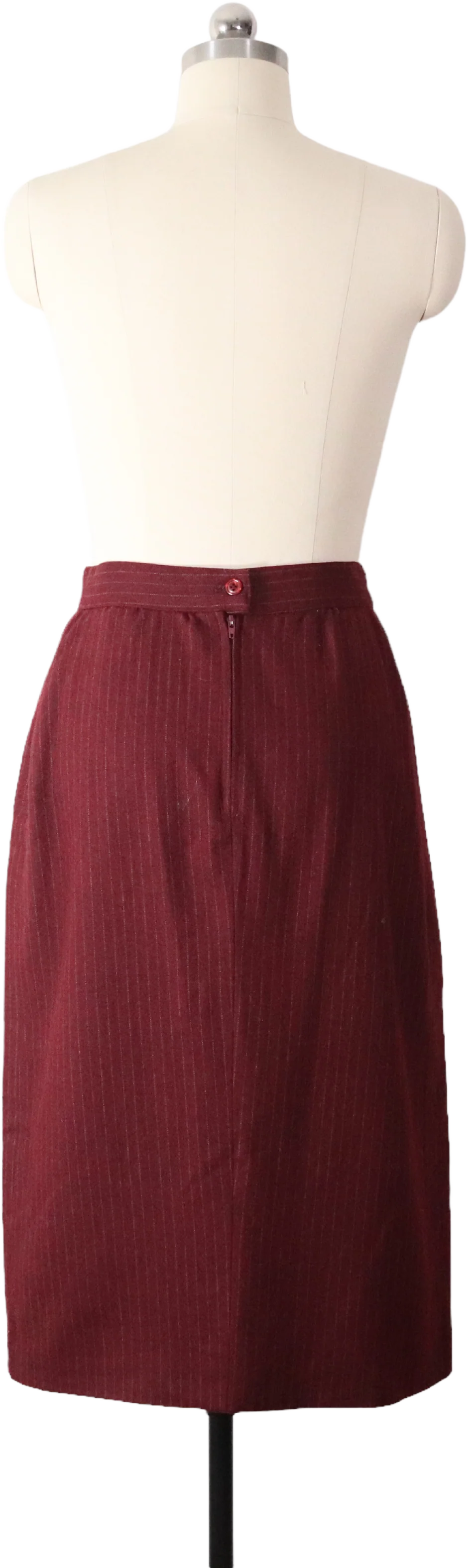 70s/80s Burgundy Pinstripe Wool Blend Midi Pencil Skirt - Image 2