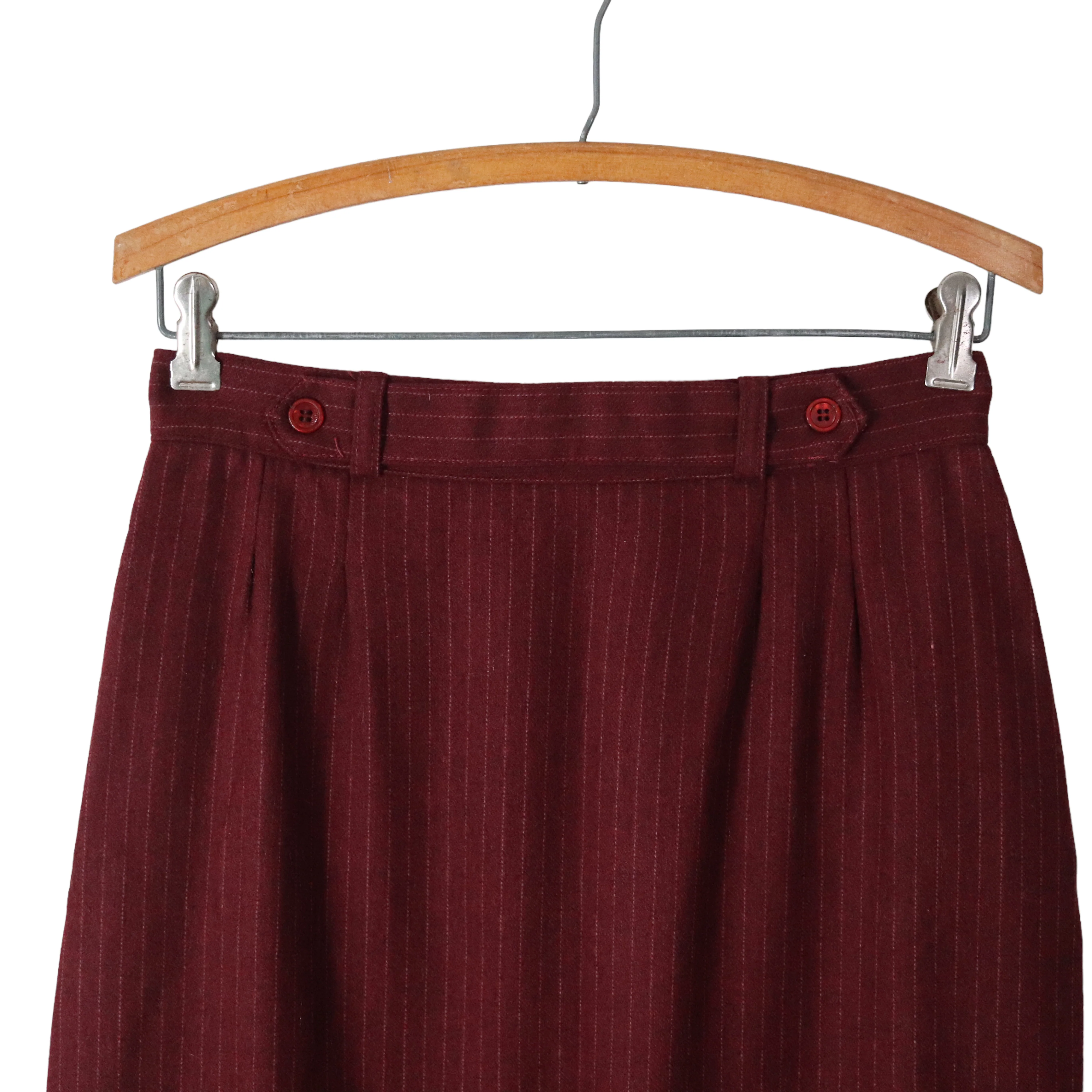 70s/80s Burgundy Pinstripe Wool Blend Midi Pencil Skirt - Image 6