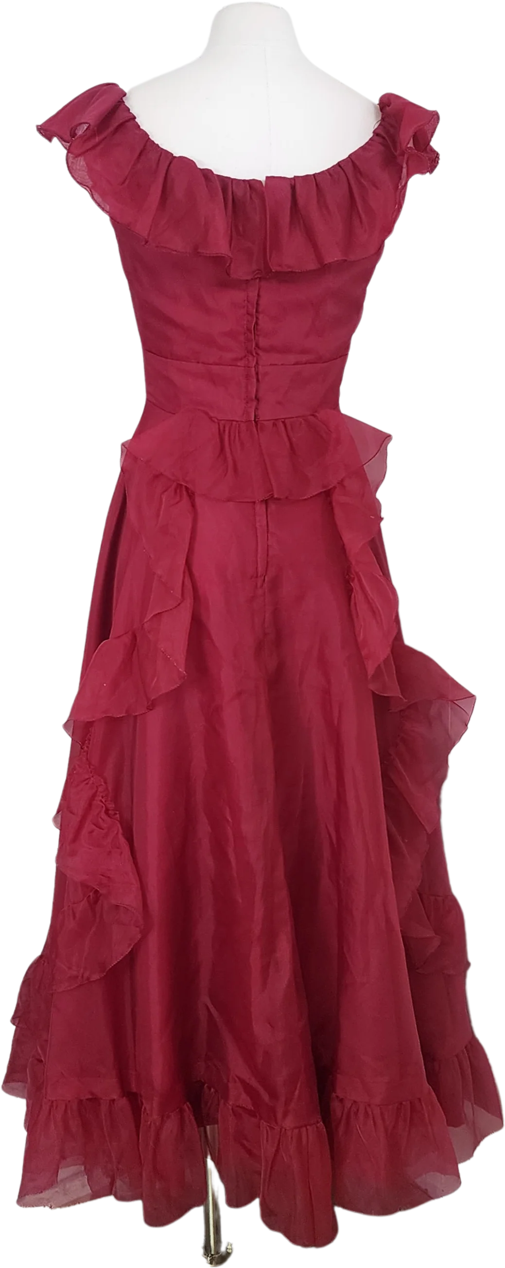 70s/80s Burguny Ruffle Prom Party Bridesmaid Dress - Image 2