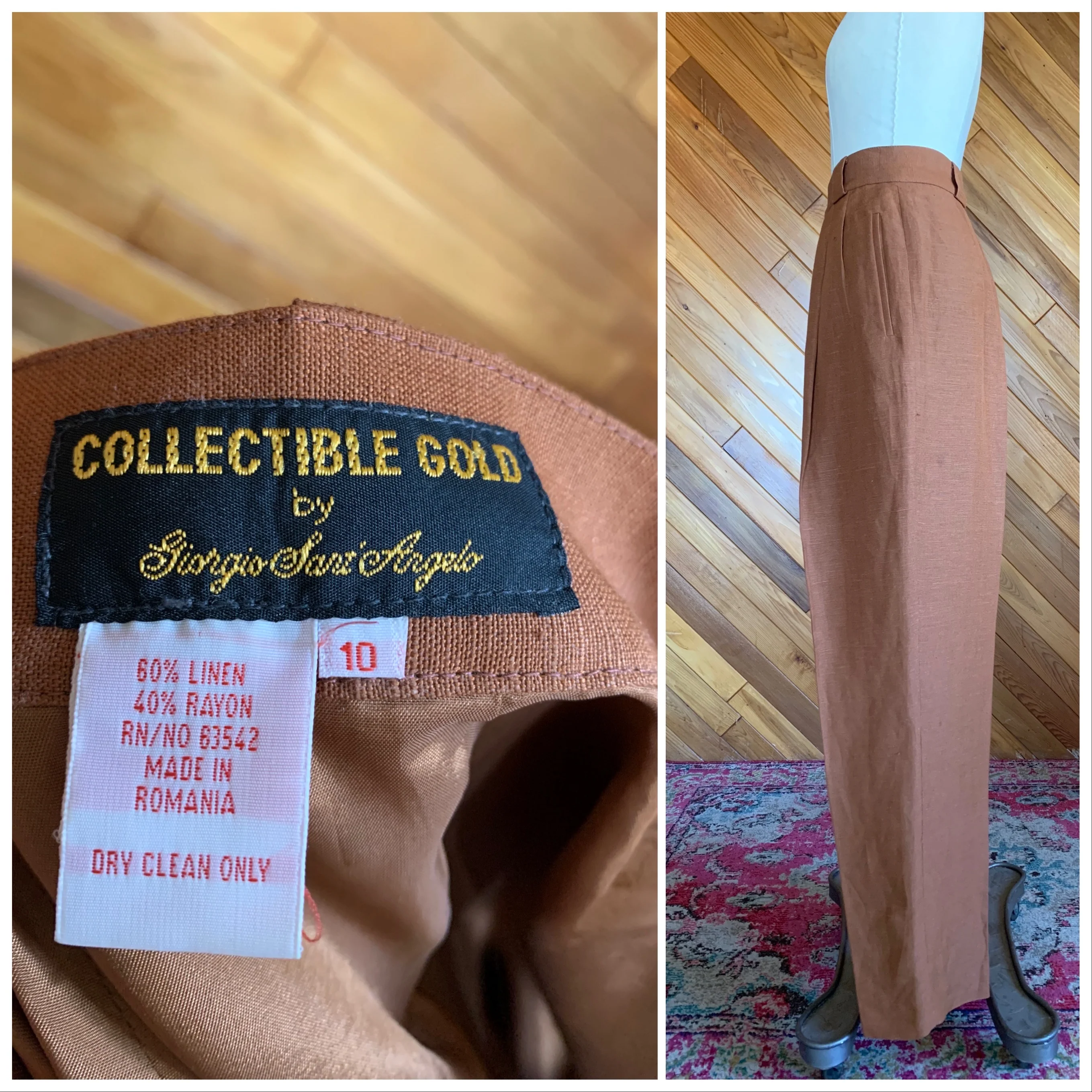 70s/80s Burnt Orange Linen Trousers By Collectible Gold - Image 3