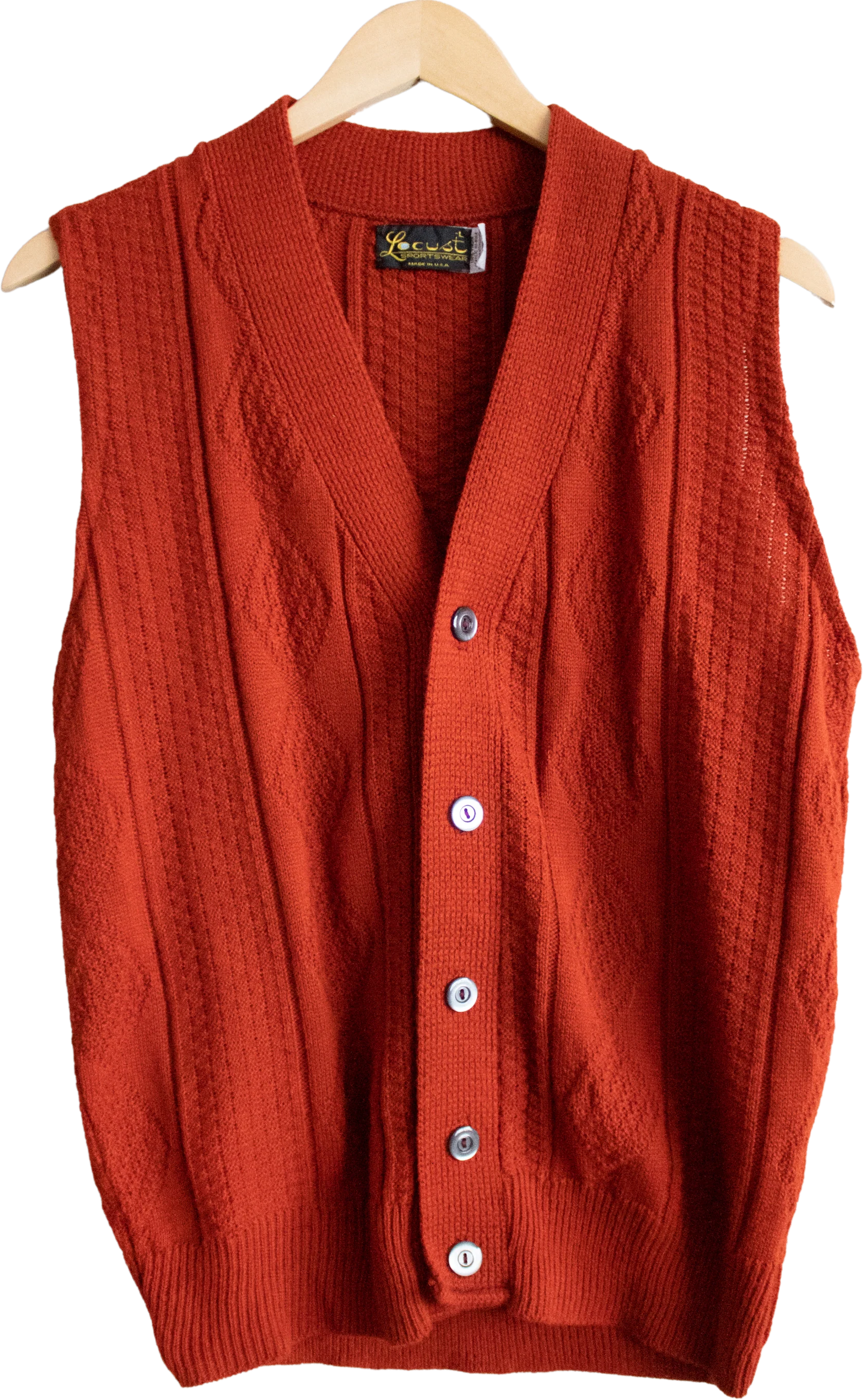 70s/80s Burnt Orange Preppy Sweater Vest Medium Large by Locust Sportswear