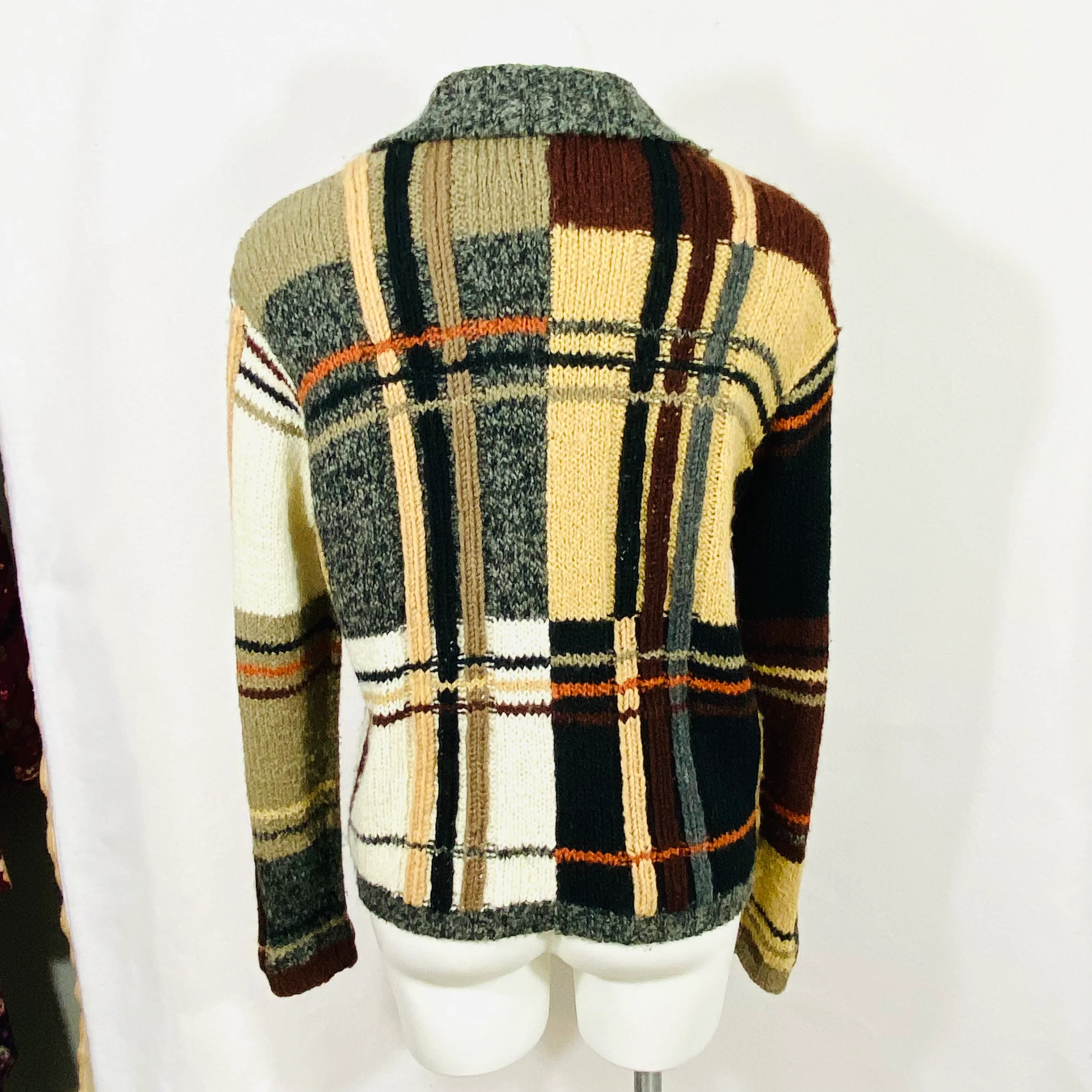 70s/80s Button Front Sweater With A Patchwork Look By Knitting Needles - Image 7