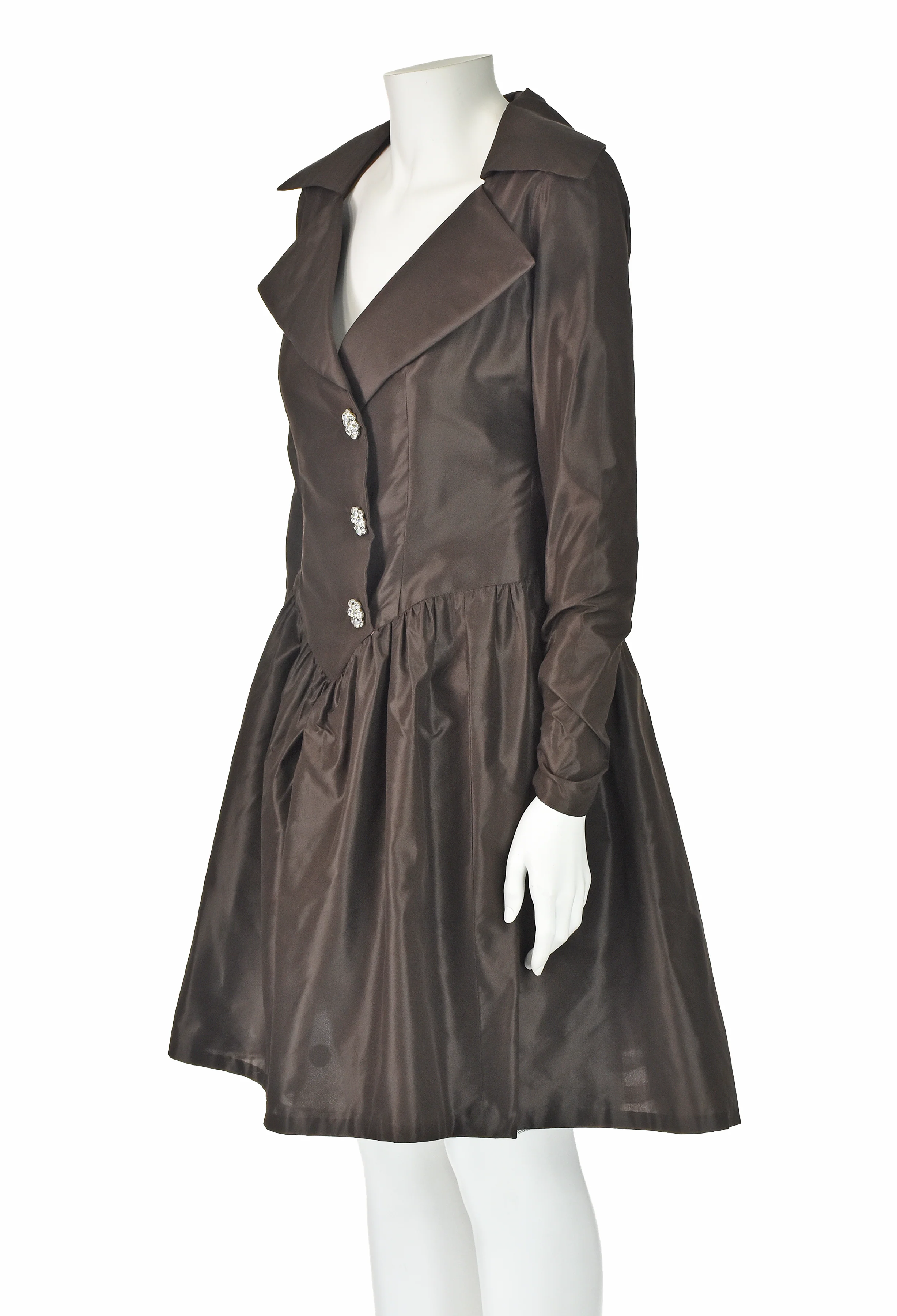 70s/80s Chocolate Brown Silk Taffeta Party Dress By Bill Blass - Image 6