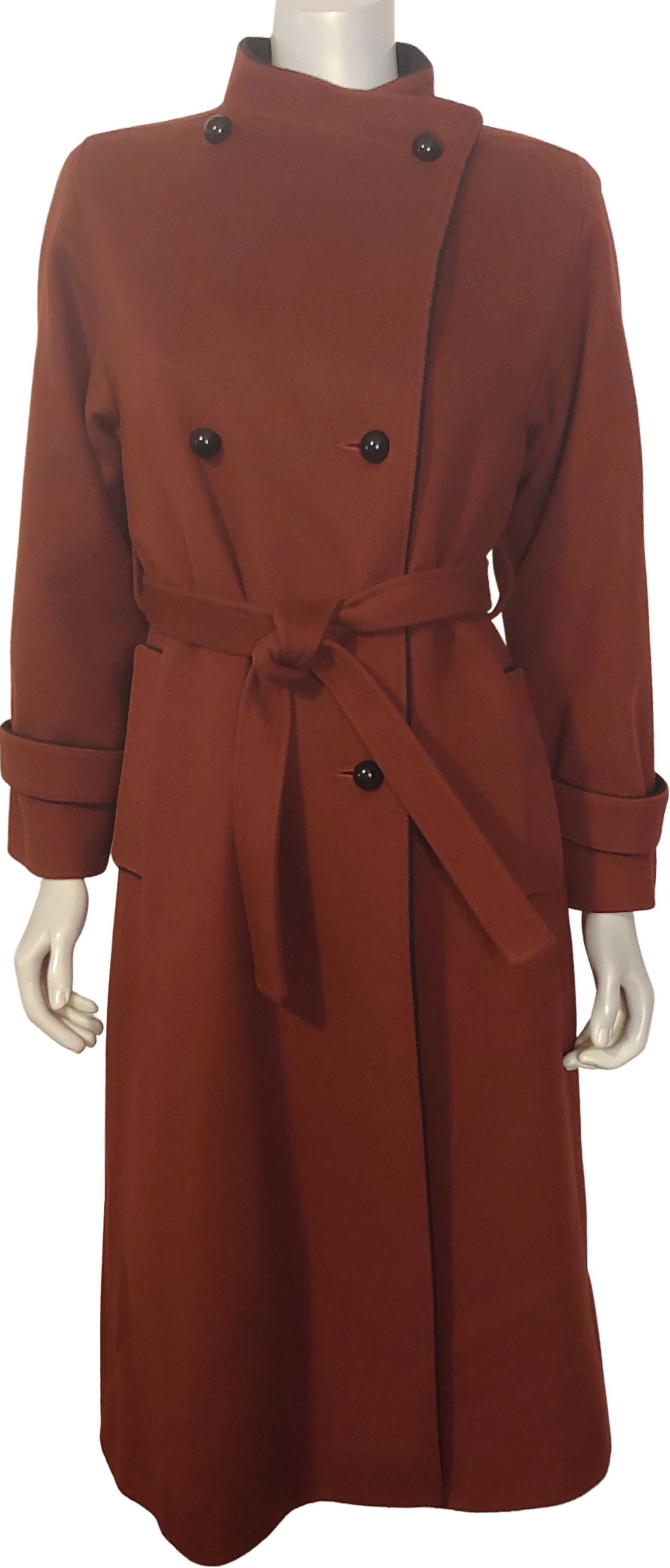 70s/80s Cinnamon And Black Long Belted Wool Coat by Mr Fred - Image 2