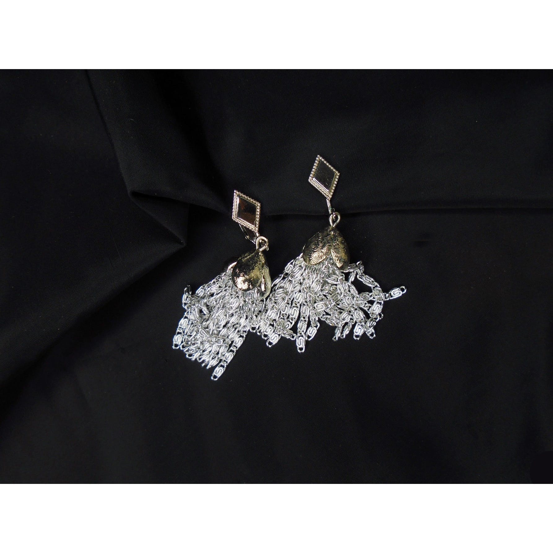 70s/80s Clip On Chain Tassel Dangle Earrings - Space Punk By Sarah Coventry - Image 6