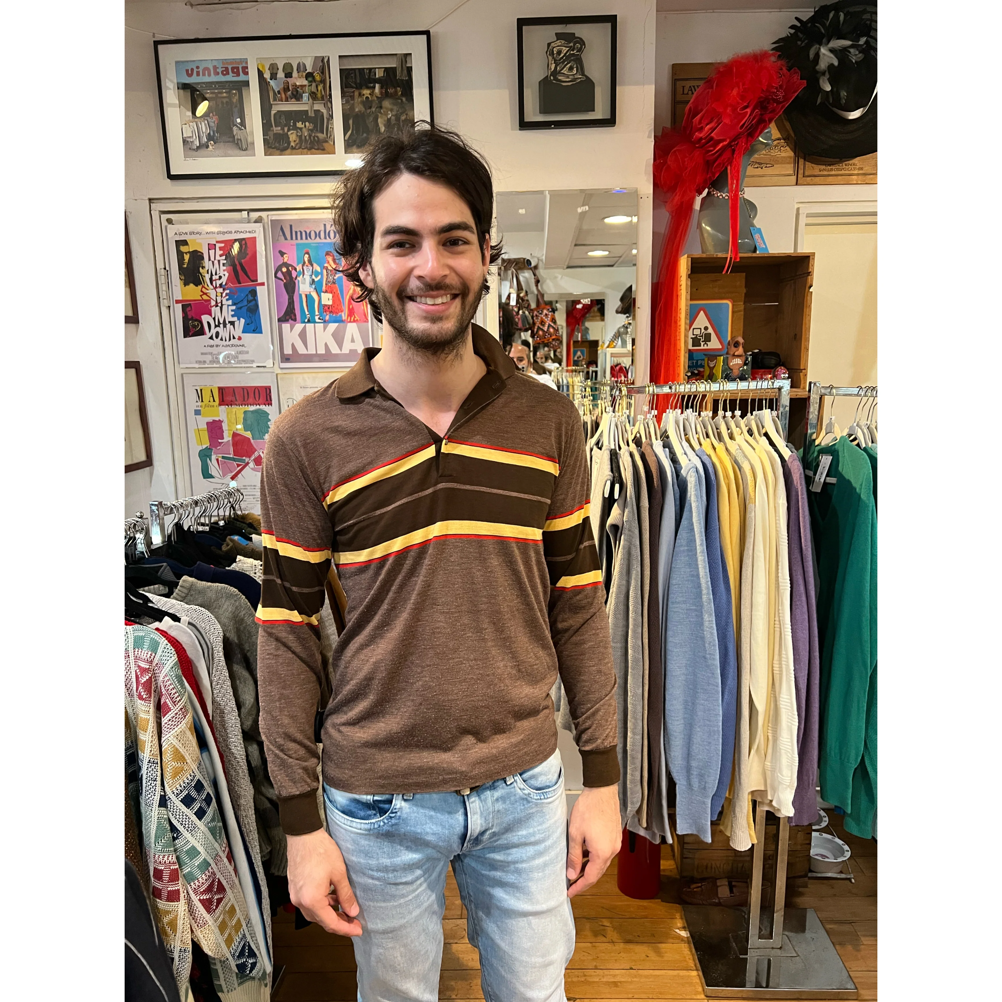 70s/80s Men Collar Polo Center Stripes Pull Sweater By Campus - Image 3