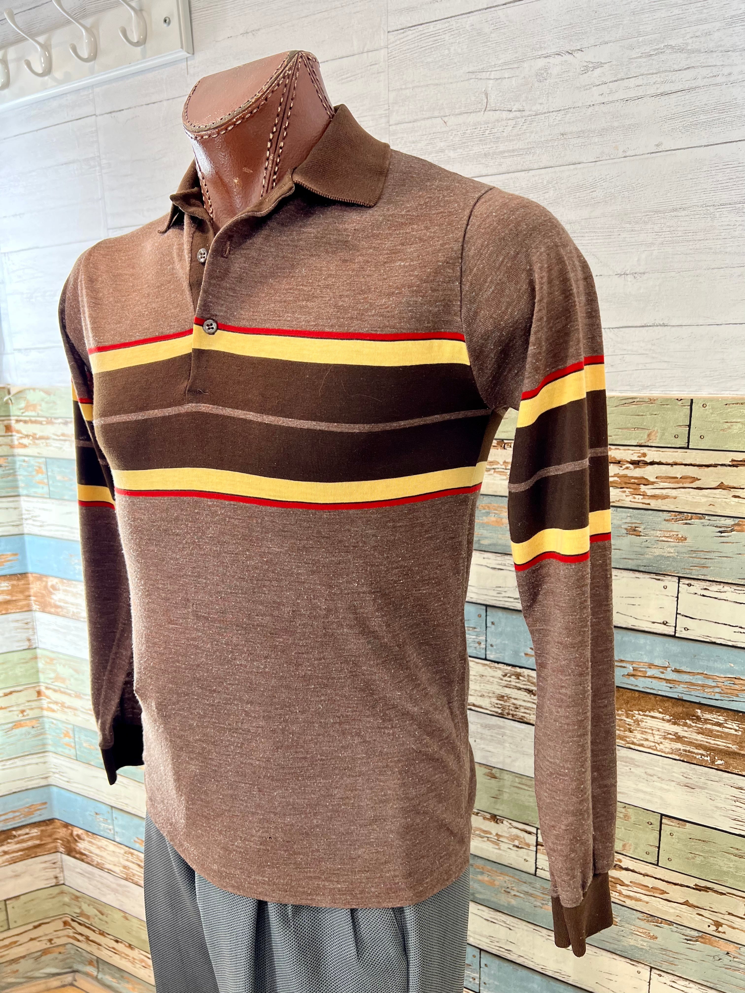 70s/80s Men Collar Polo Center Stripes Pull Sweater By Campus - Image 4