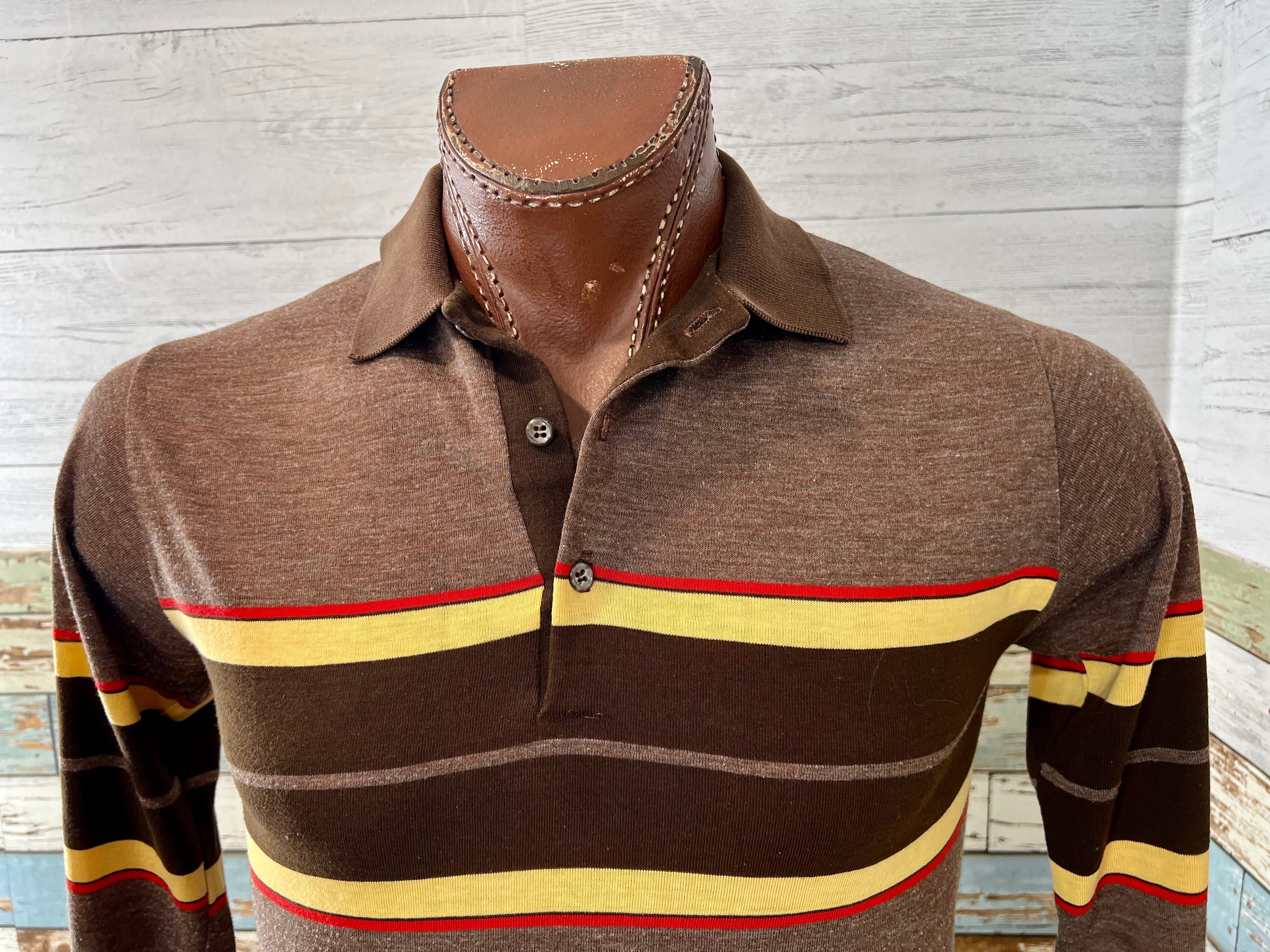 70s/80s Men Collar Polo Center Stripes Pull Sweater By Campus - Image 5