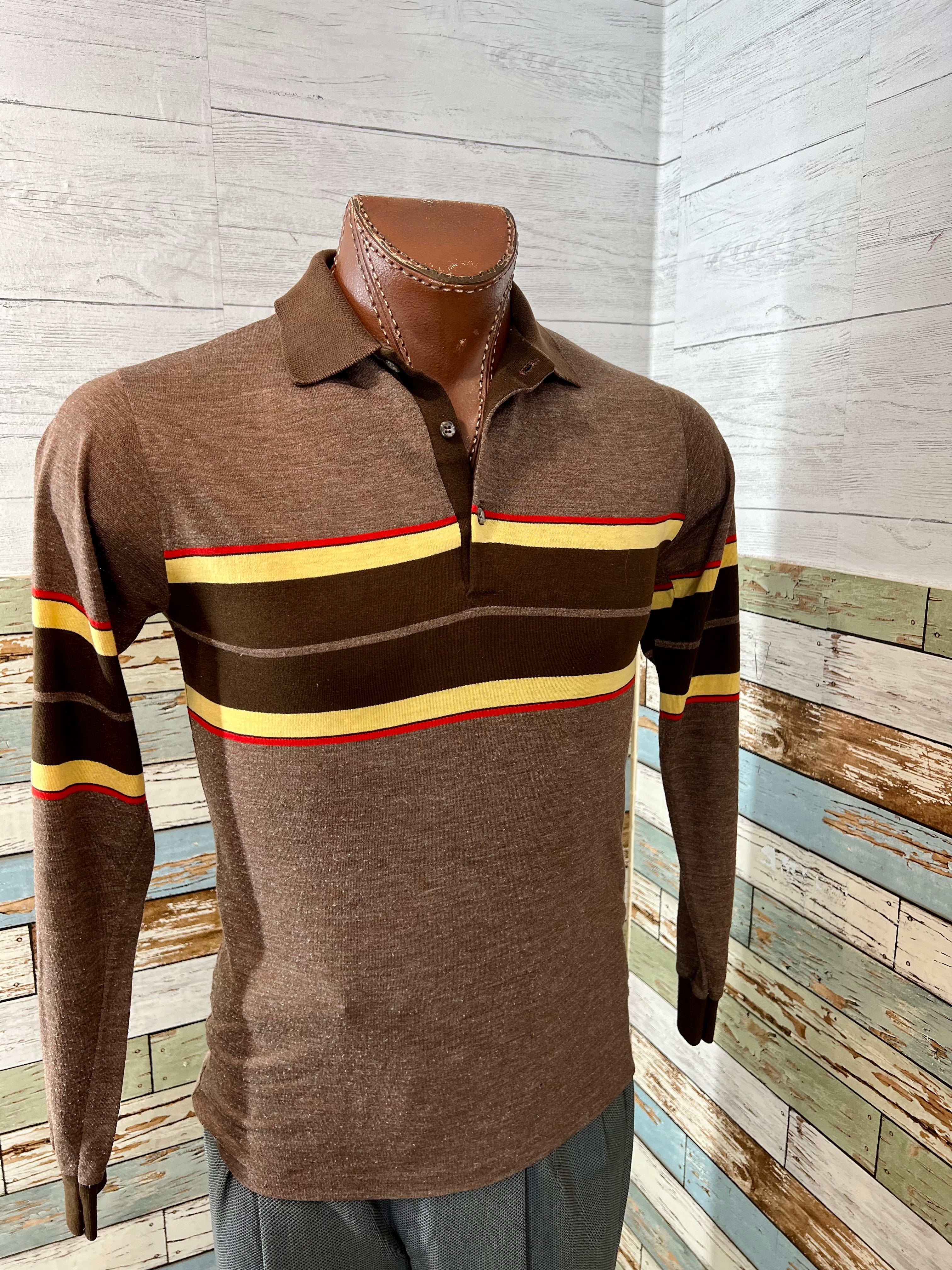 70s/80s Men Collar Polo Center Stripes Pull Sweater By Campus - Image 6