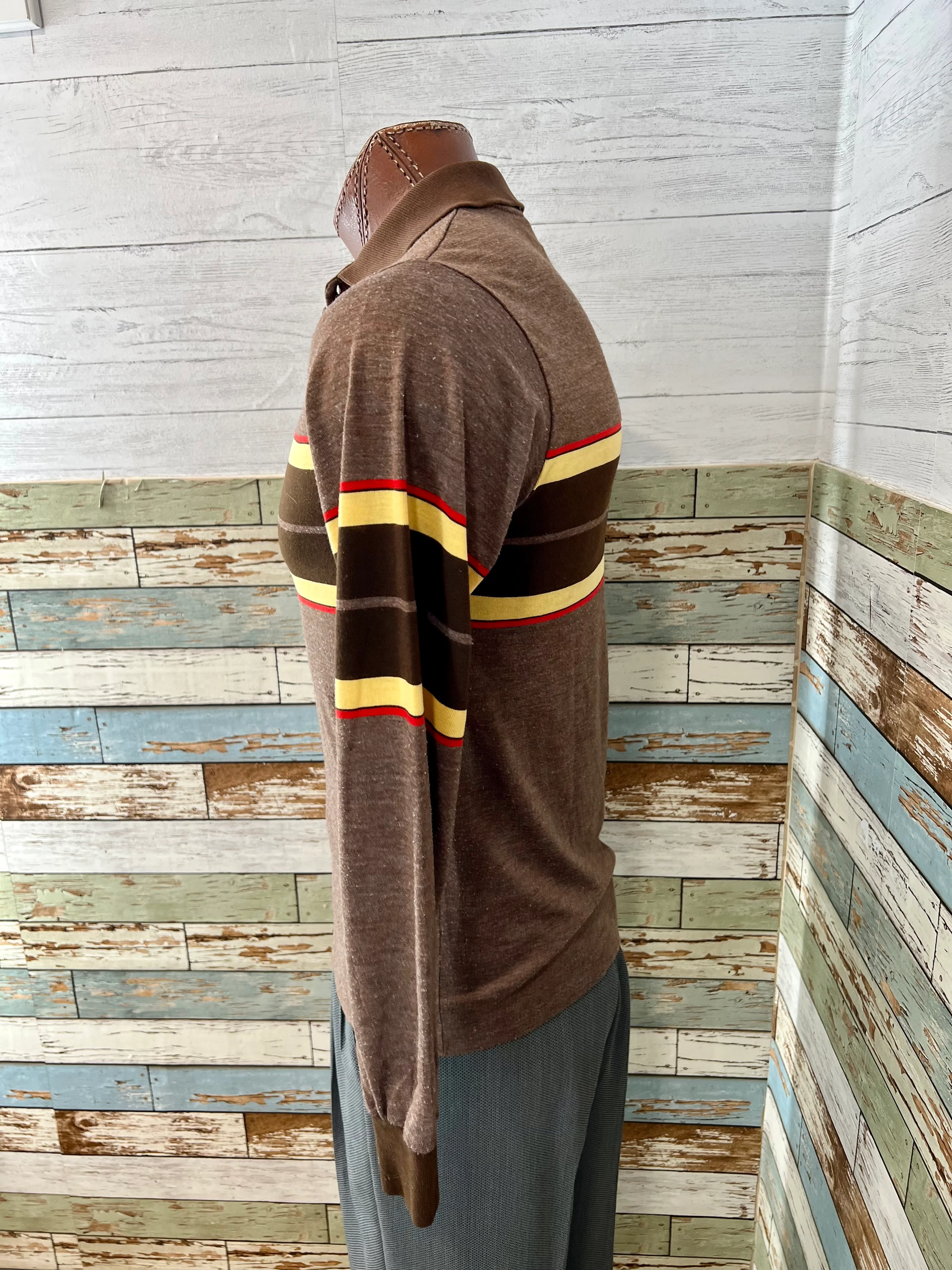 70s/80s Men Collar Polo Center Stripes Pull Sweater By Campus - Image 7