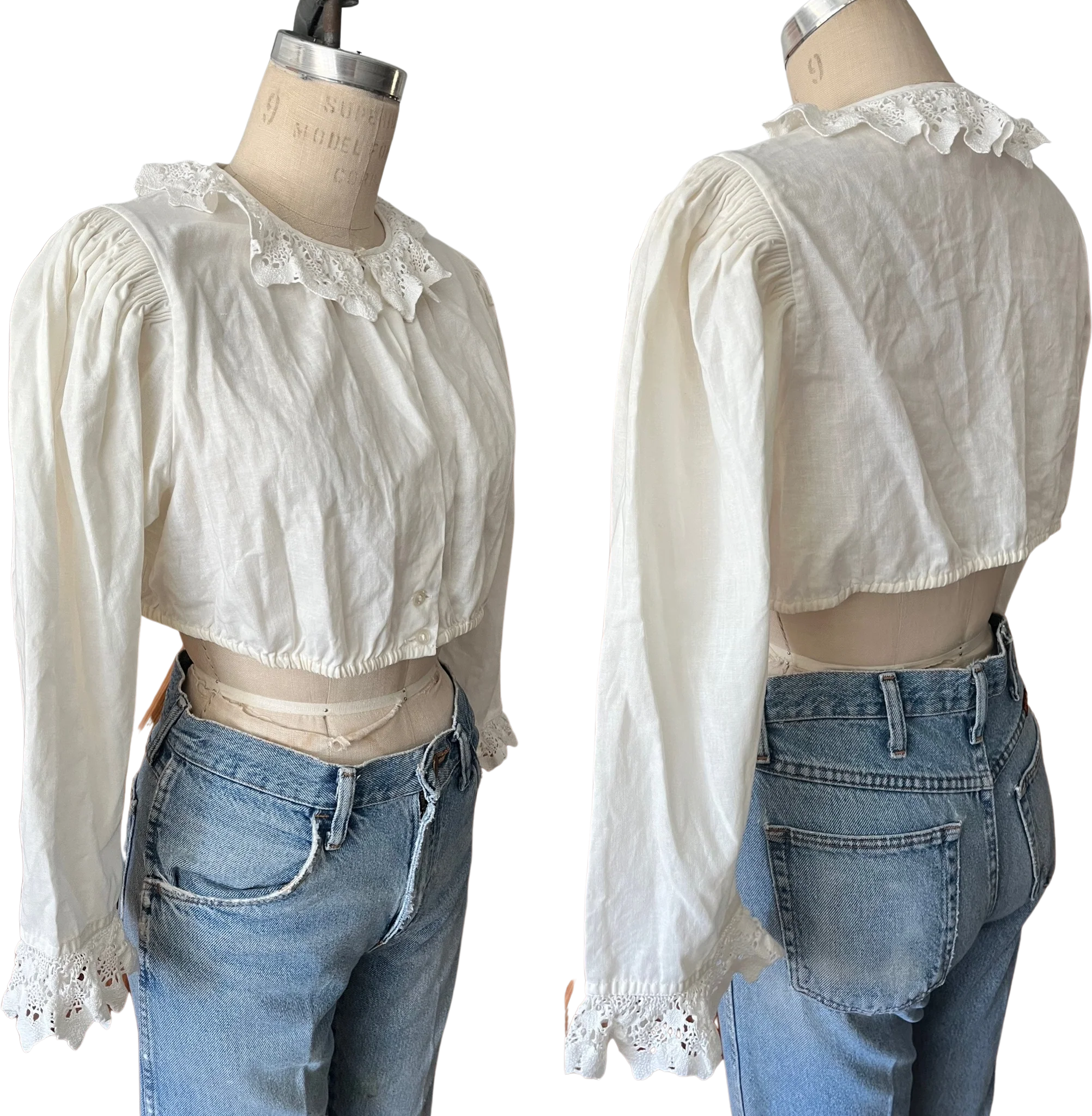 70s/80s Cropped Peasant Lace Collar Under Top Blouse