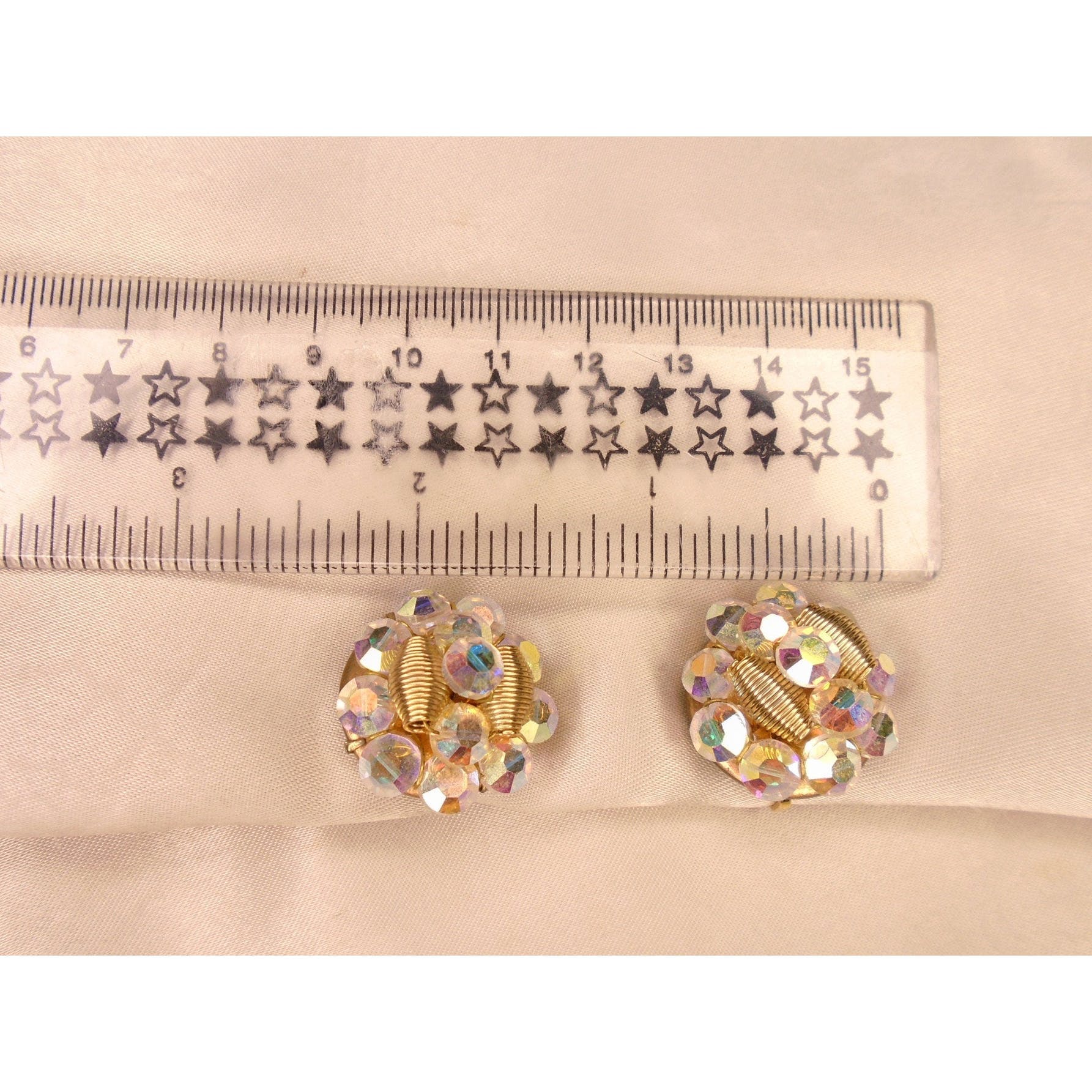 70s/80s Crystal Bead Clipon Earrings, Super Sparkle Aurora - Image 4
