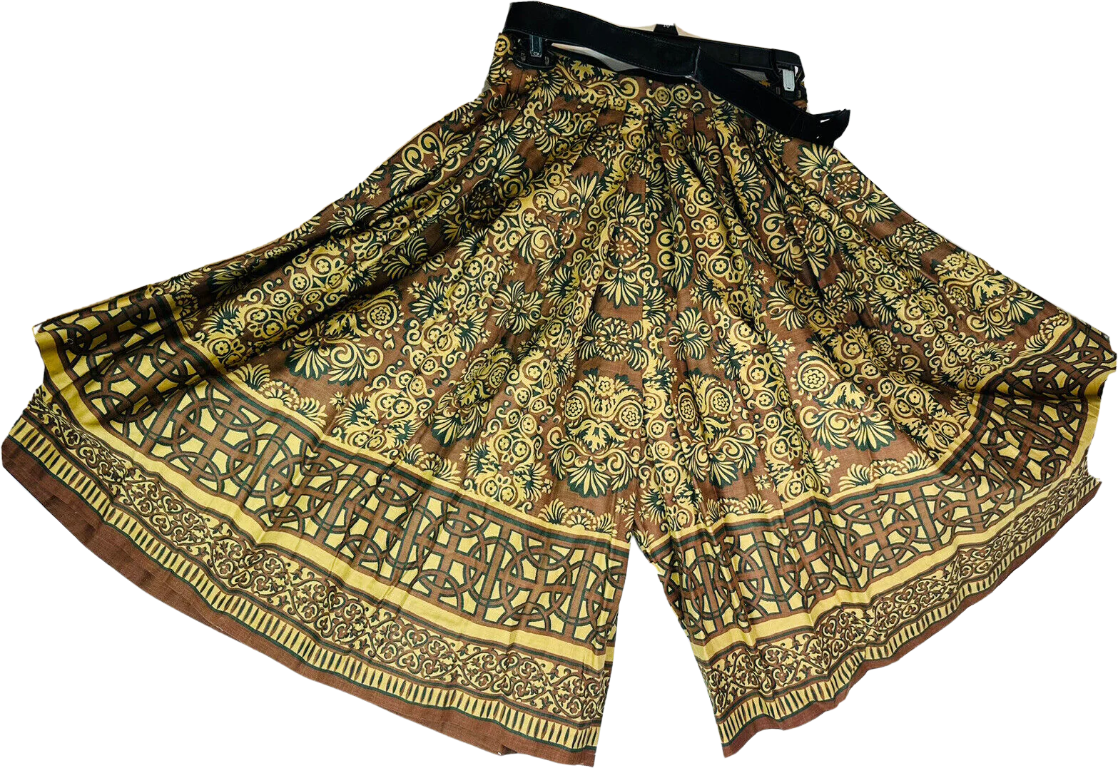 70s/80s Culottes Top Set Brown Print W Belt Huge Leg Sweep By Wilroy - Image 2