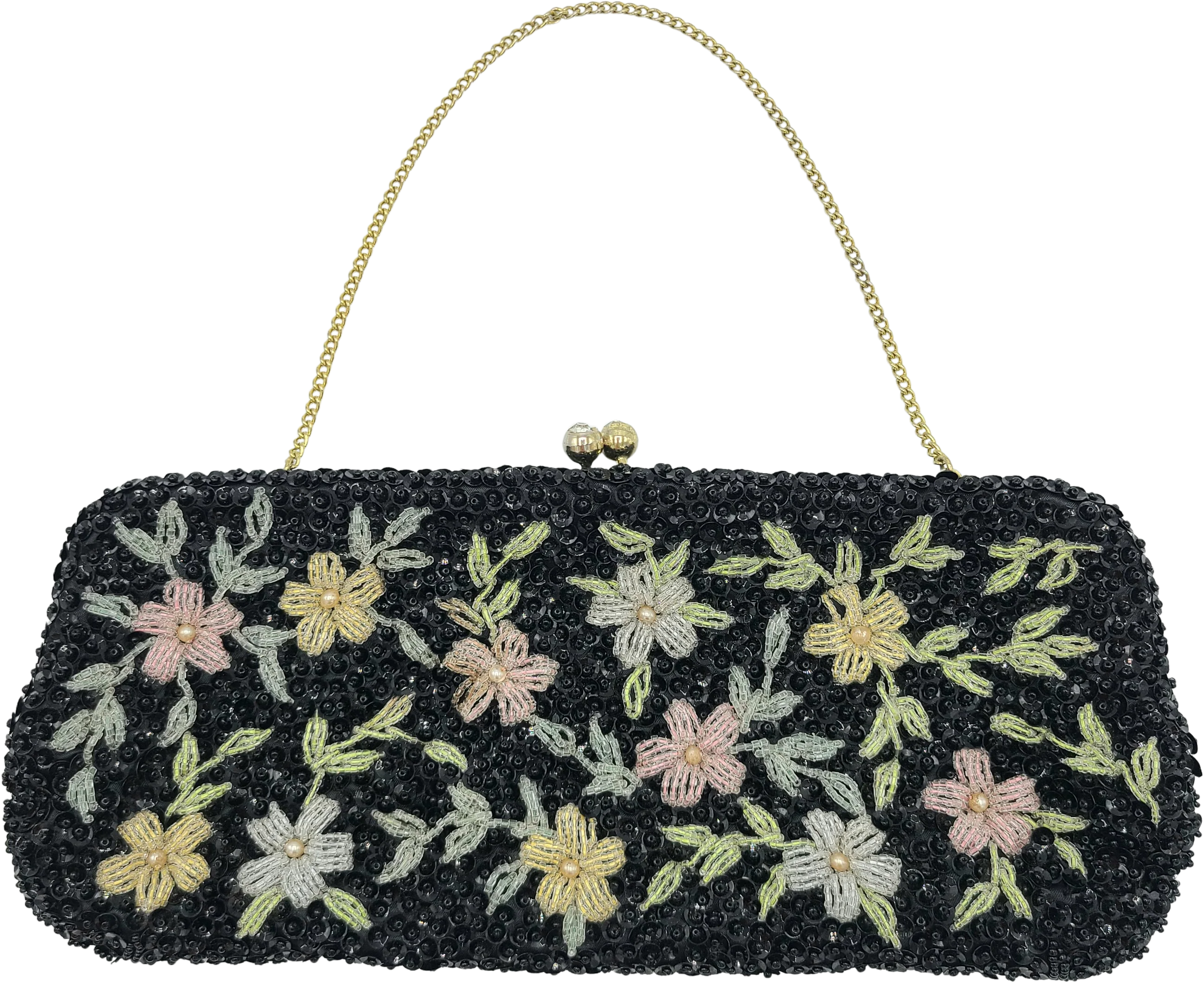 70s/80s Delill Black Sequin Beaded Clutch Evening Bag By Delill - Image 2