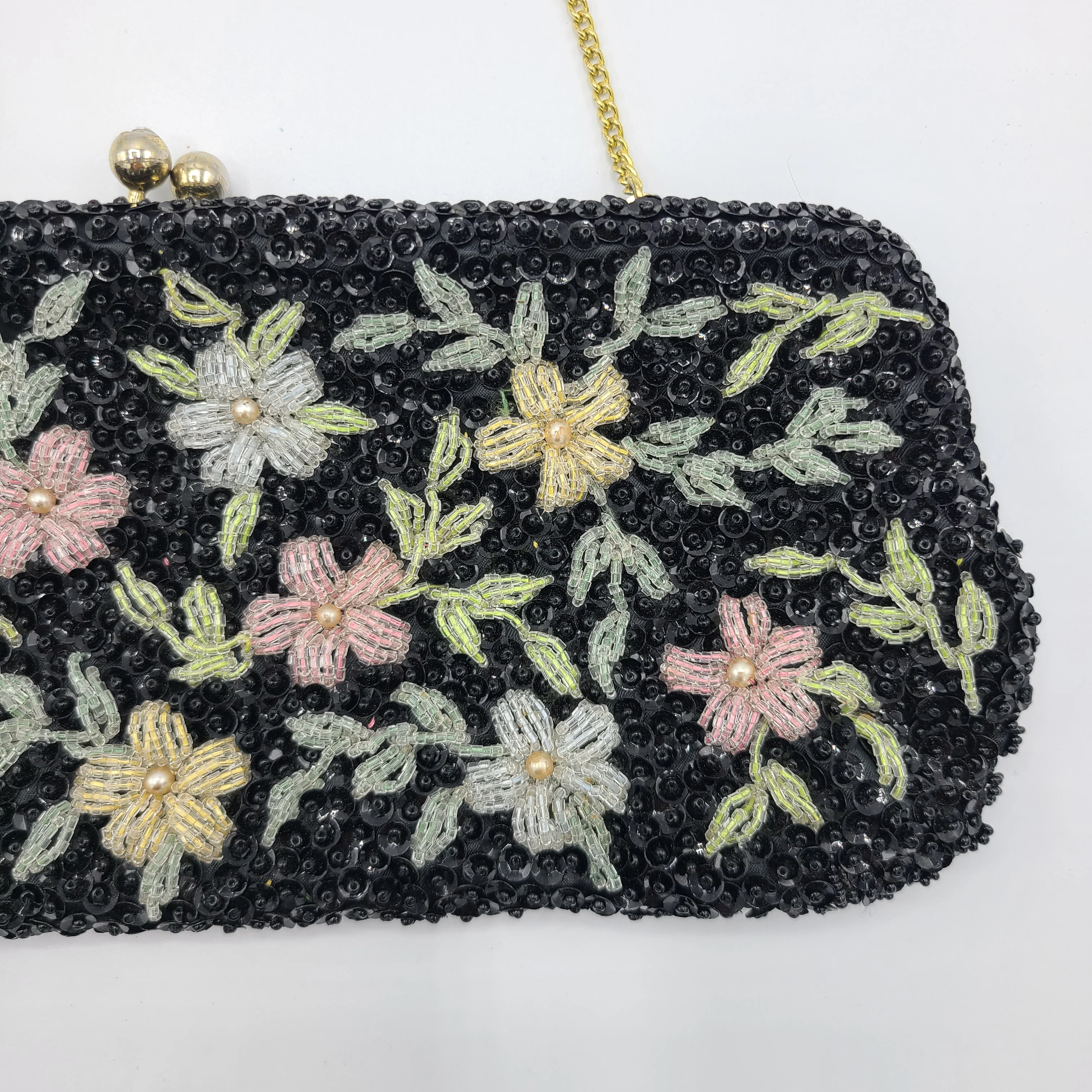 70s/80s Delill Black Sequin Beaded Clutch Evening Bag By Delill - Image 4