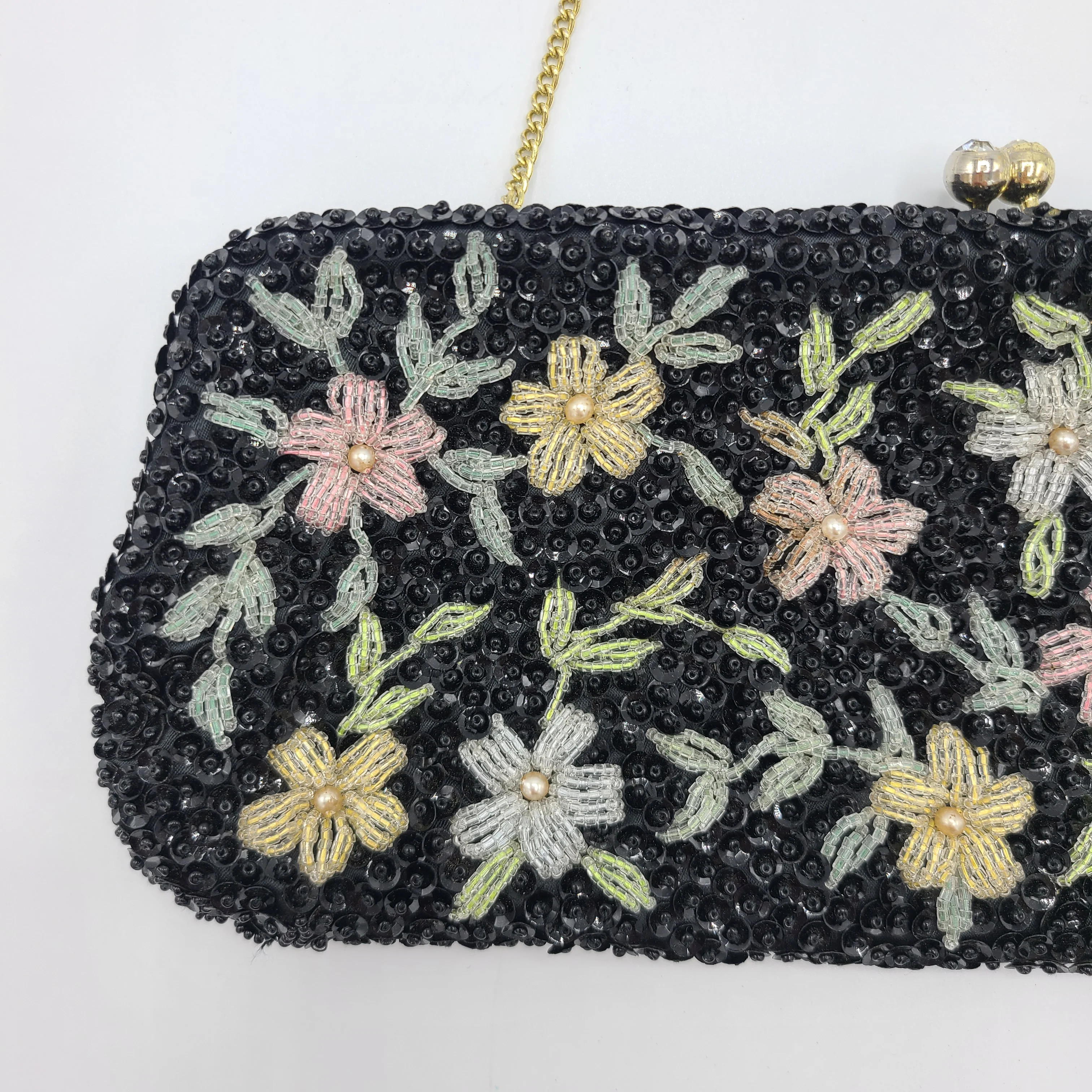 70s/80s Delill Black Sequin Beaded Clutch Evening Bag By Delill - Image 5