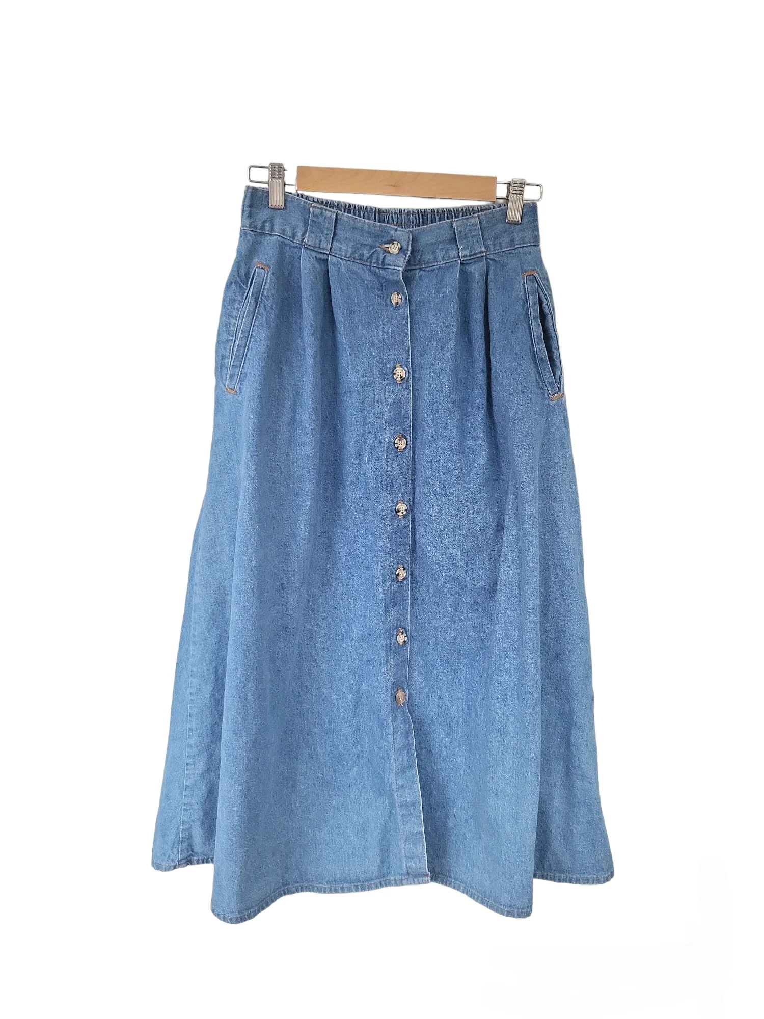70s/80s Denim A-line Button Front Maxi Skirt By Vivaldi Jeanswear - Image 6