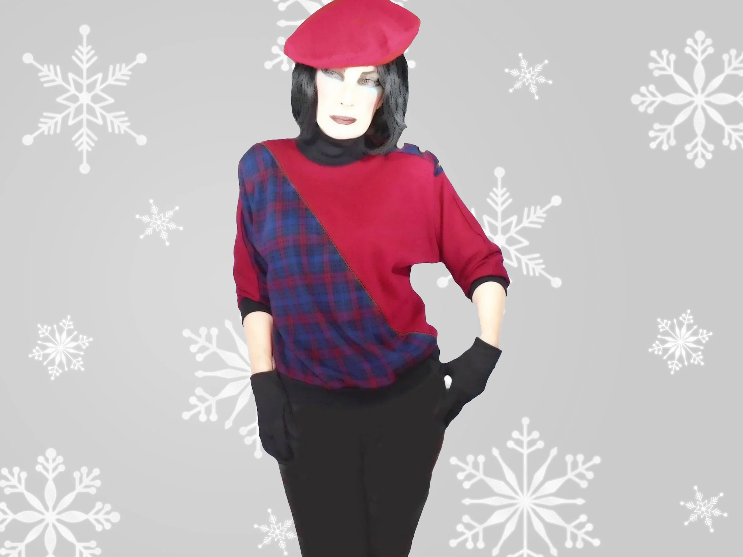 70s/80s Dolman Sleeve Top, Festive Tartan With Gold By Cricket Lane - Image 3