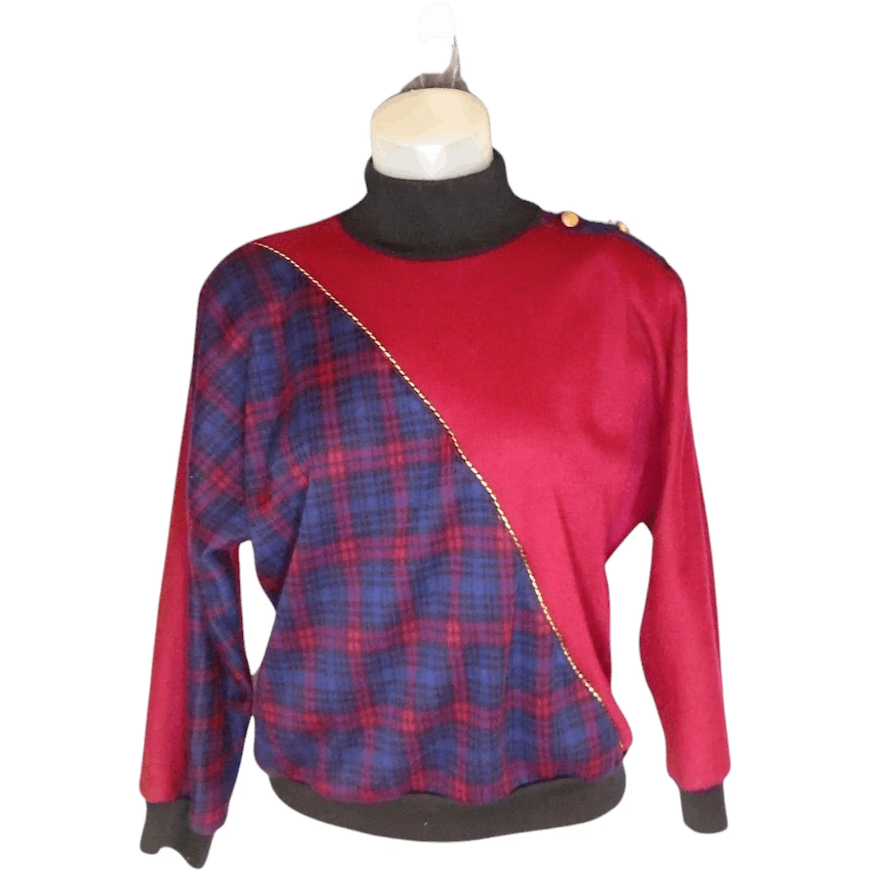 70s/80s Dolman Sleeve Top, Festive Tartan With Gold By Cricket Lane - Image 5