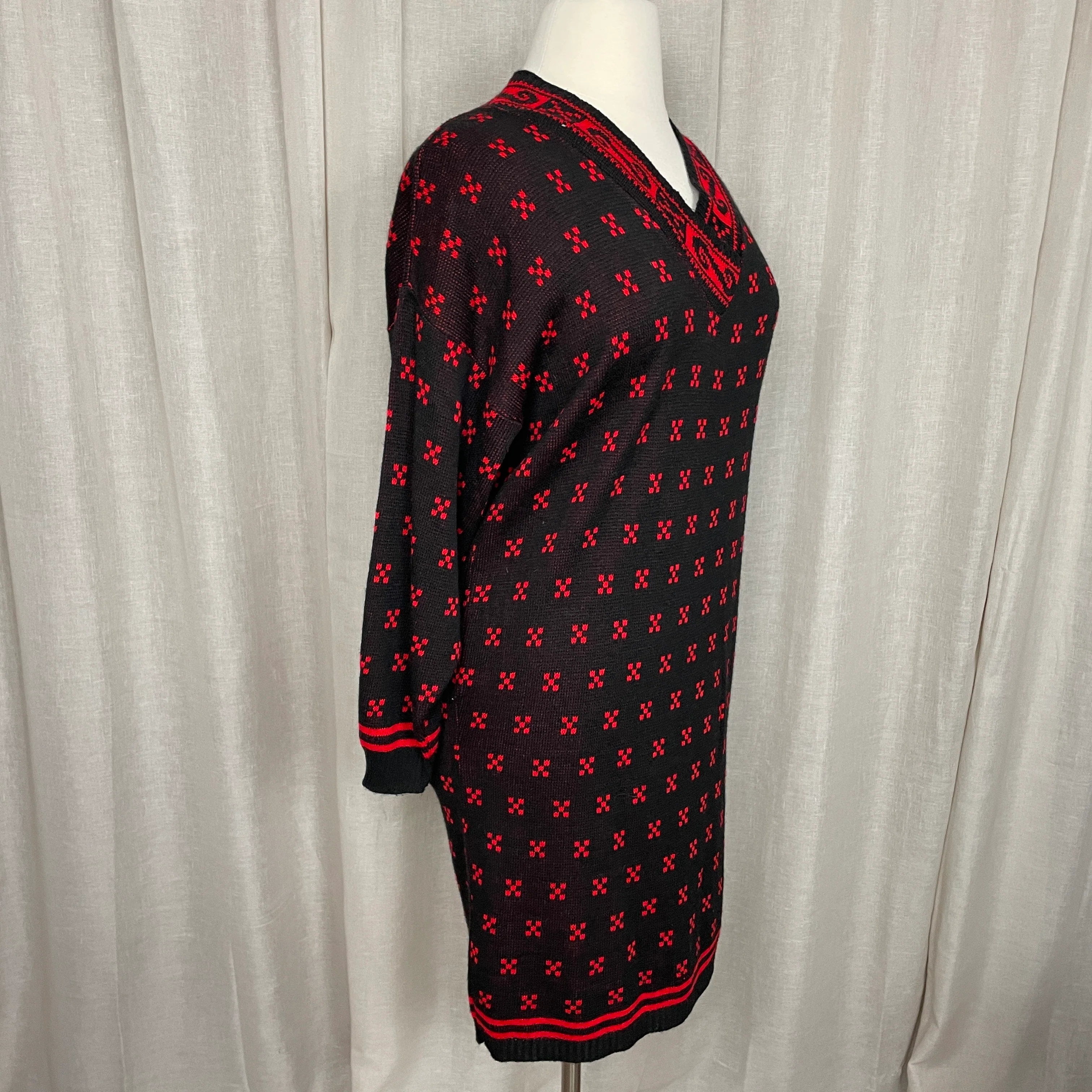 70s/80s Dress Size 16 Red Black Sweater Knit Sheath By Altogether Fashions - Image 6