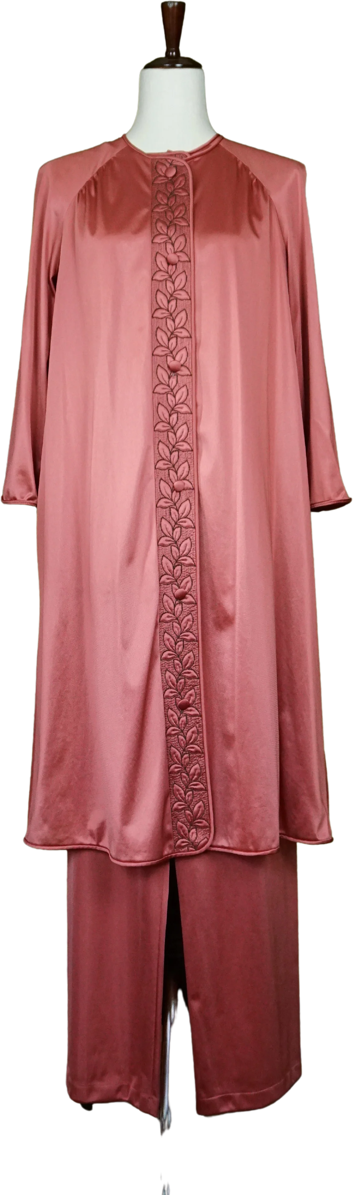 70s/80s Dusty Rose 3 Piece Pajama Set With Robe By Vanity Fair