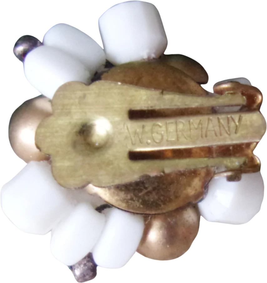 70s/80s Earrings Cluster White Confetti Goldtone Clip On By W Germany - Image 2