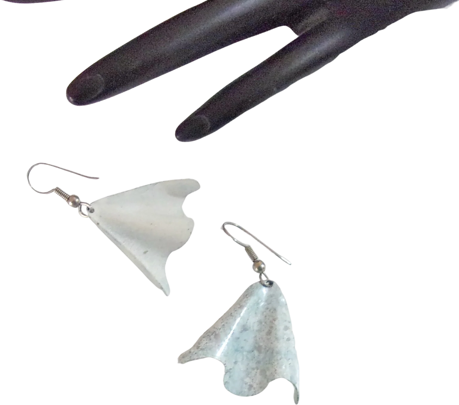 70s/80s Earrings Fold Form Confetti Light Aqua Pierced - Image 2
