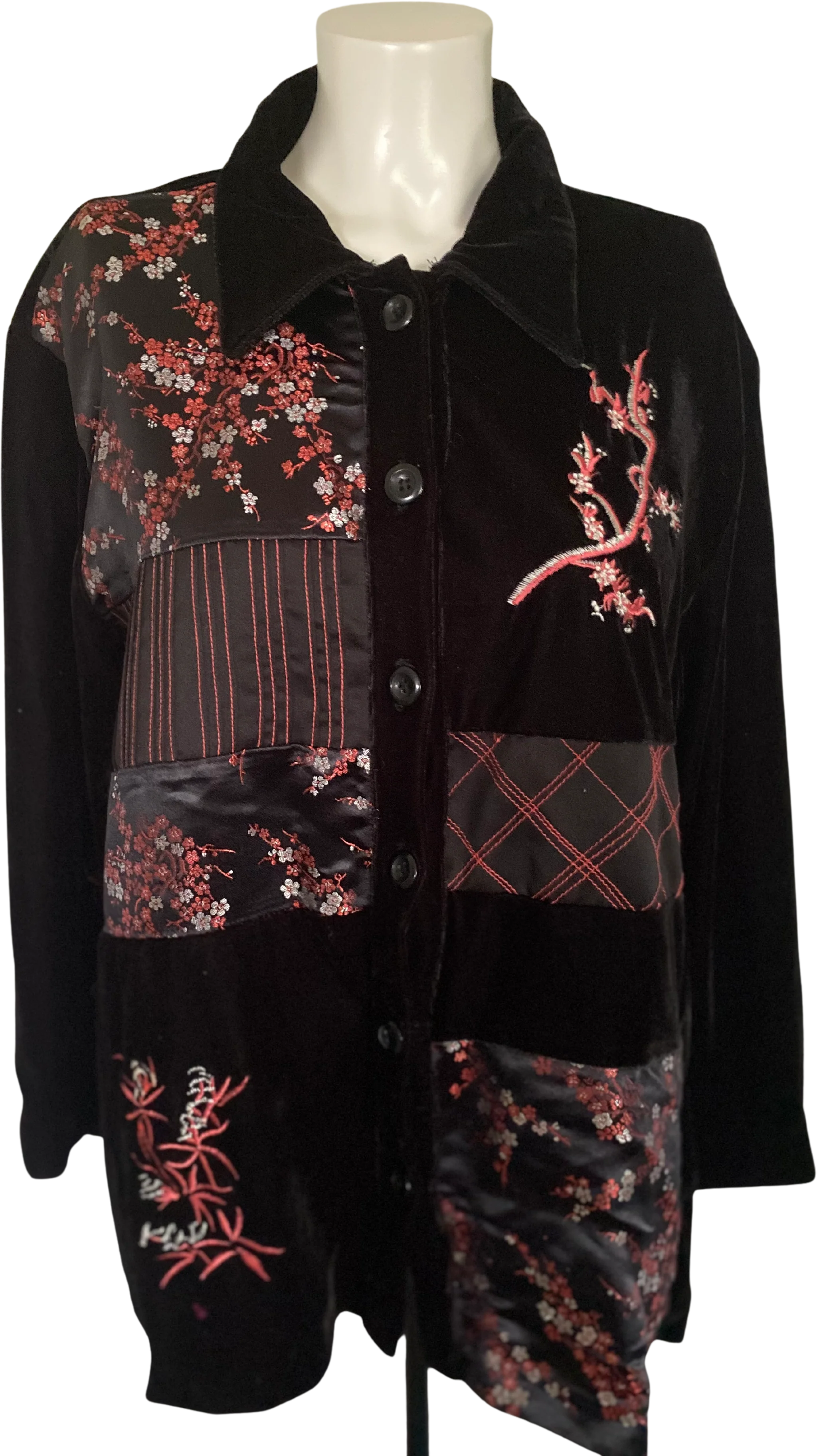 70s/80s Embroidered Black Velvet Silk Floral Jacket Xl By Robert Louis