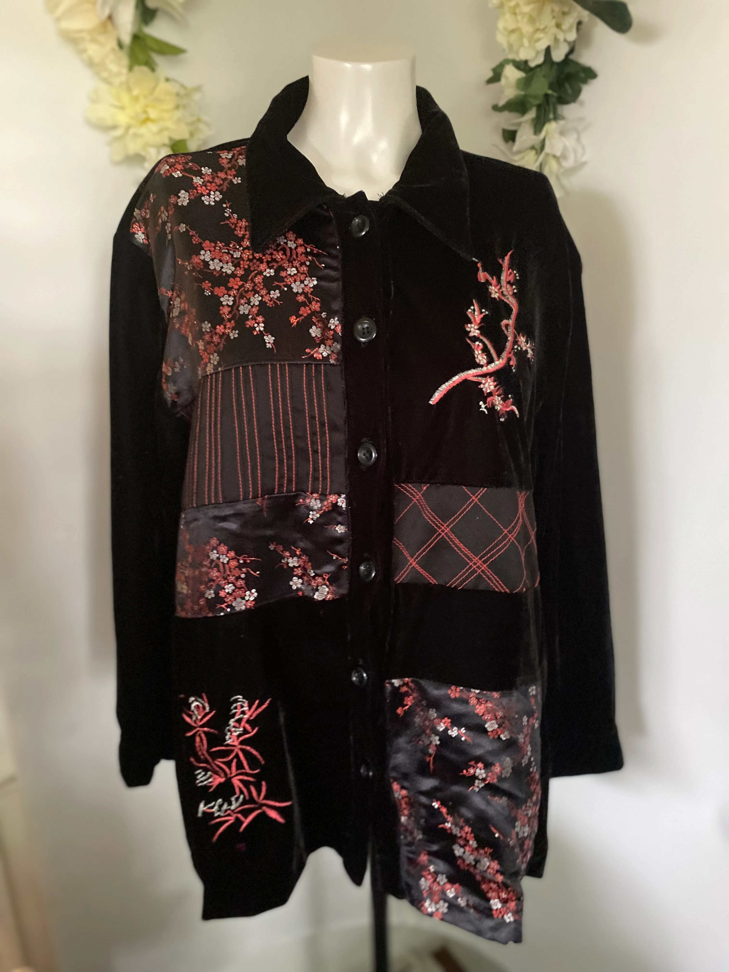 70s/80s Embroidered Black Velvet Silk Floral Jacket Xl By Robert Louis - Image 16