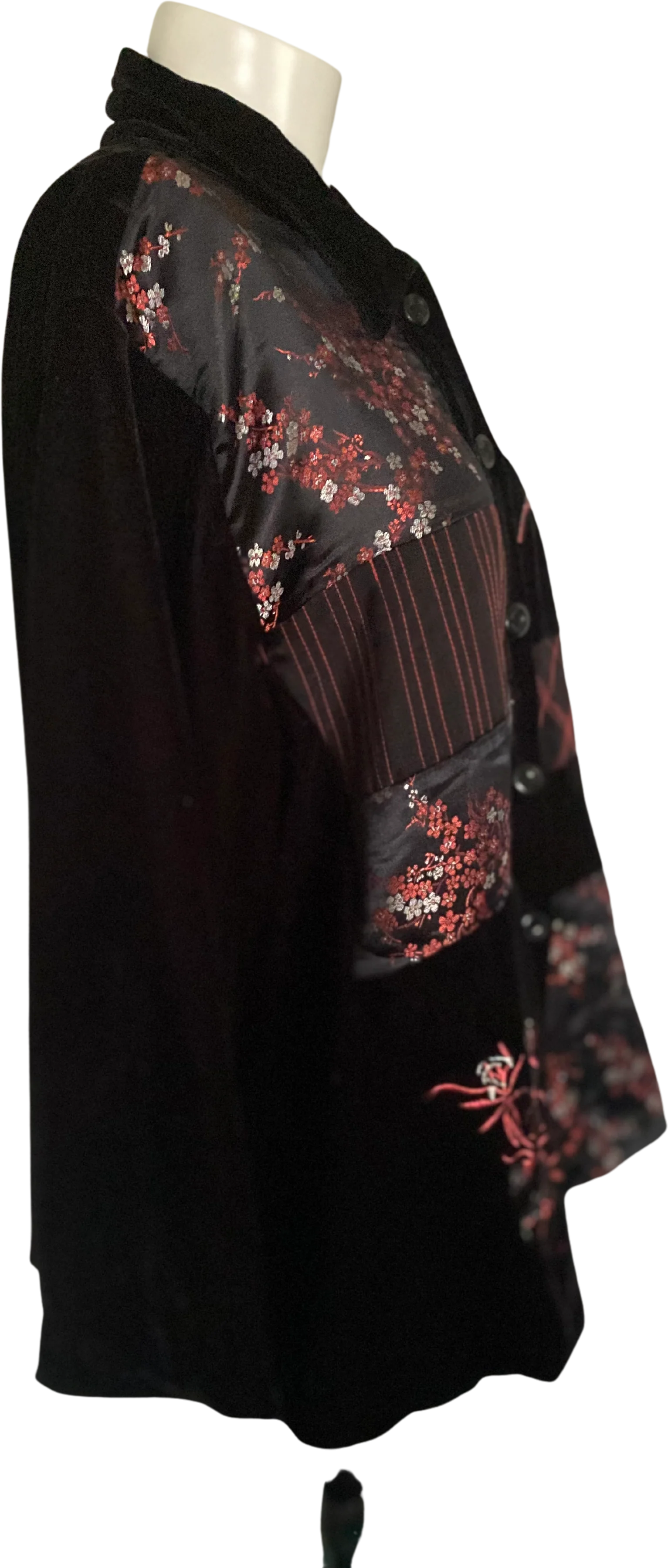 70s/80s Embroidered Black Velvet Silk Floral Jacket Xl By Robert Louis - Image 2