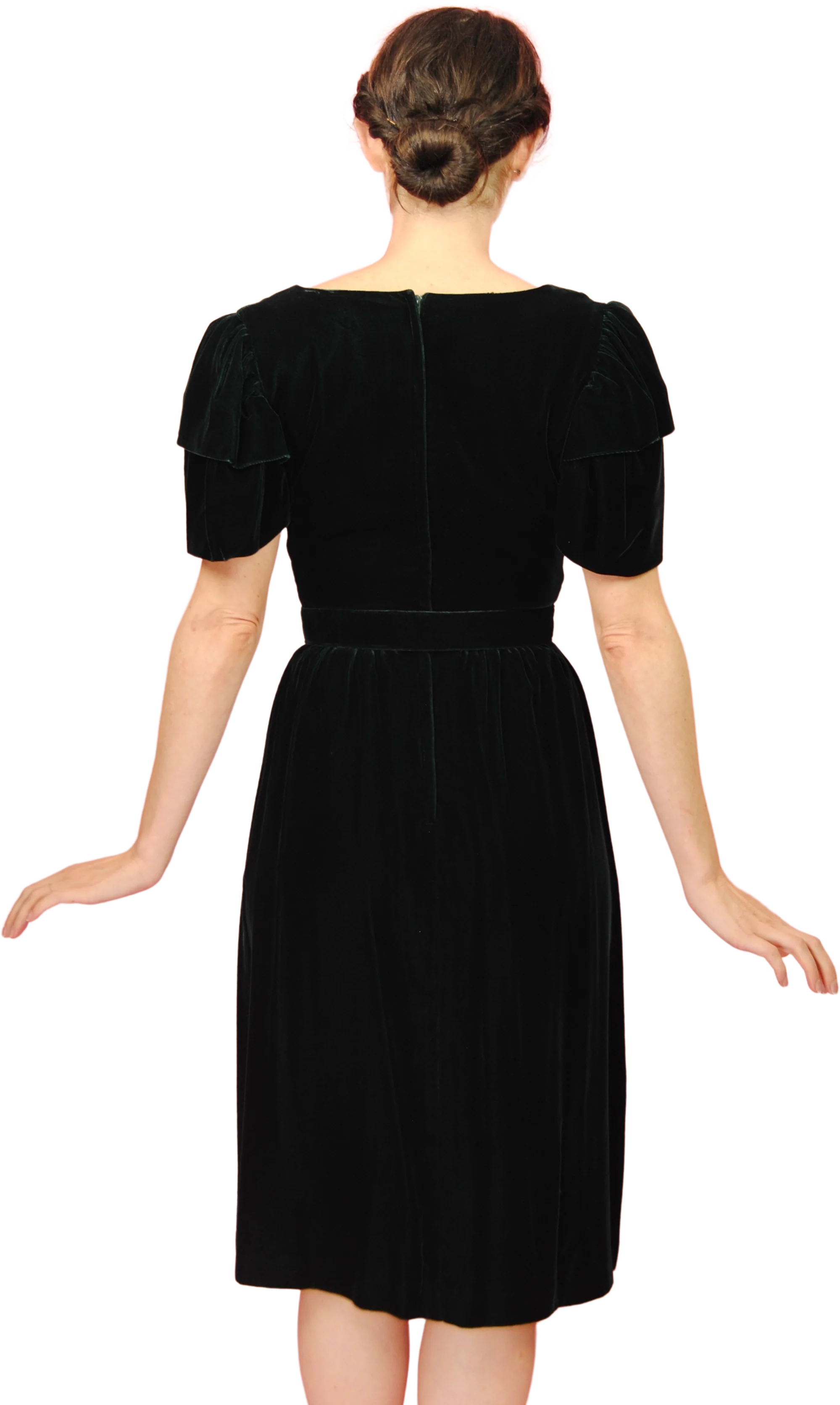 70s/80s Emerald Green Velvet Puff Sleeve Holiday Dress By Act I - Image 2