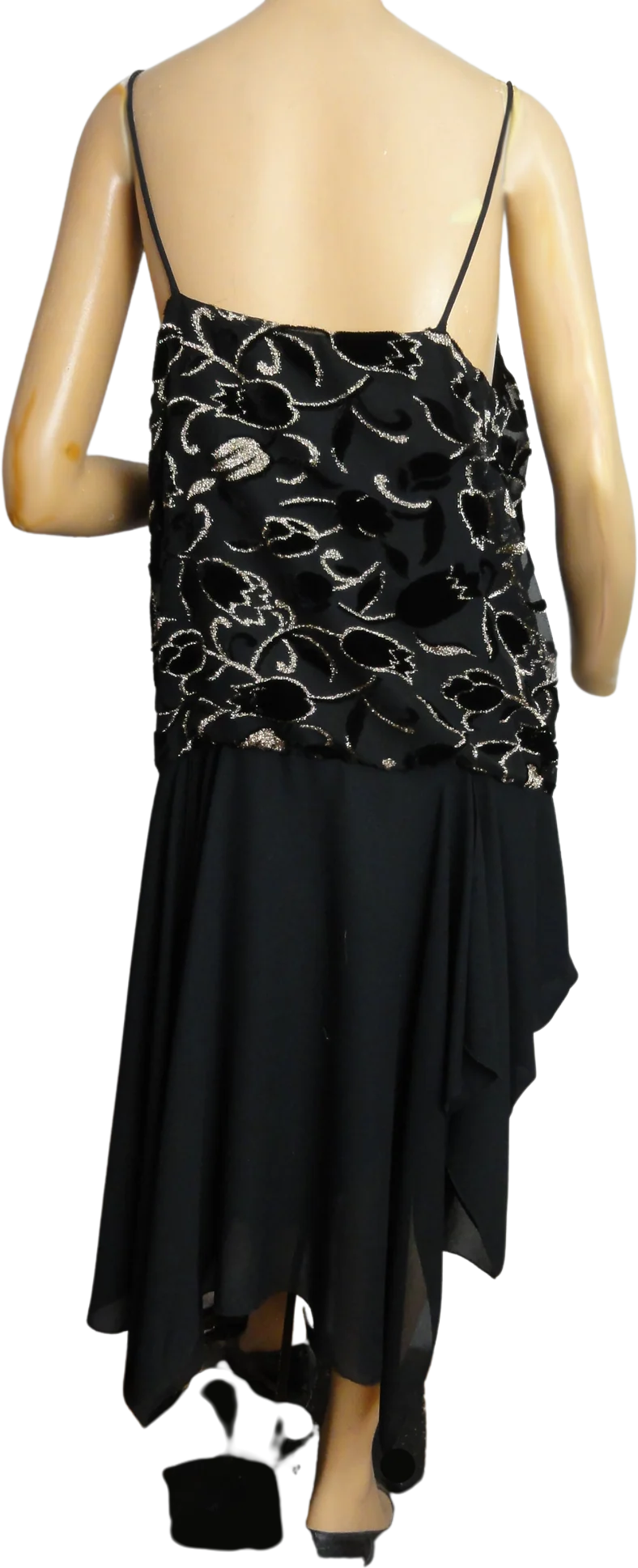 70s/80s Evening Gown Nwt Black Velvet Gold High Low Hem By Petites by Simon - Image 2