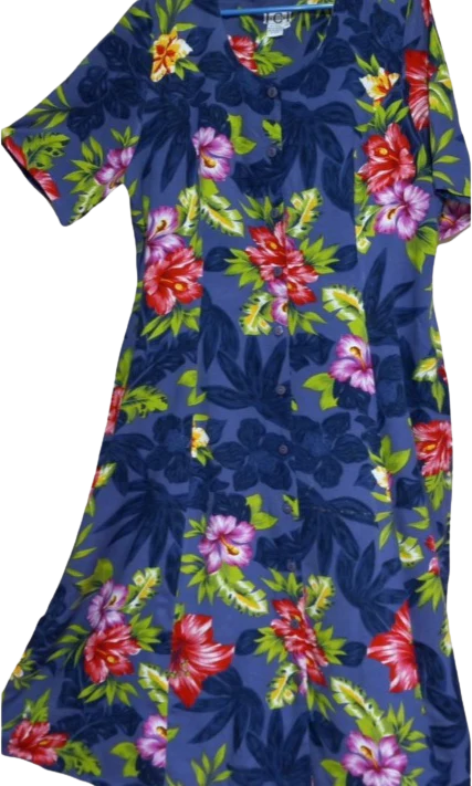 70s/80s Floral Rayon Fit And Flare Button Front Dress