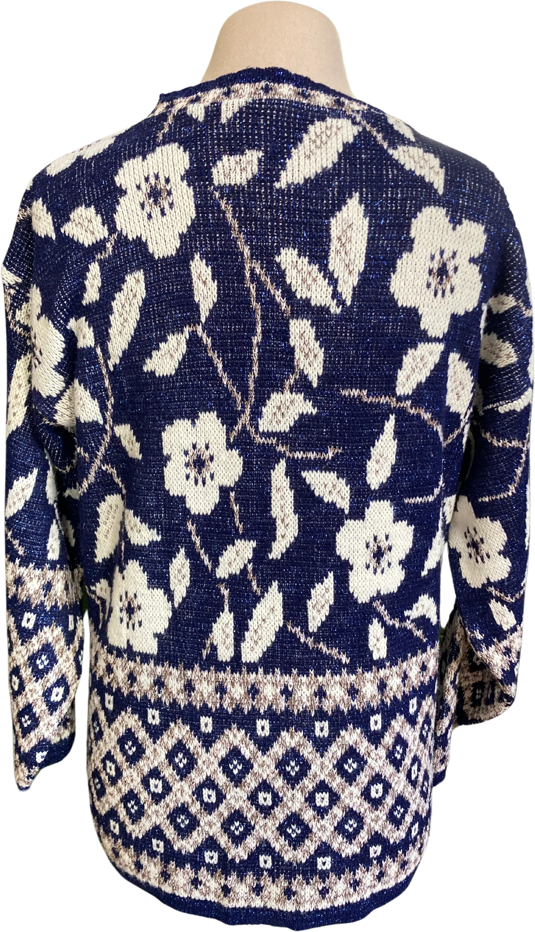 70s/80s Floral Sweater With Subtle Metallic Thread By Holiday Time - Image 2