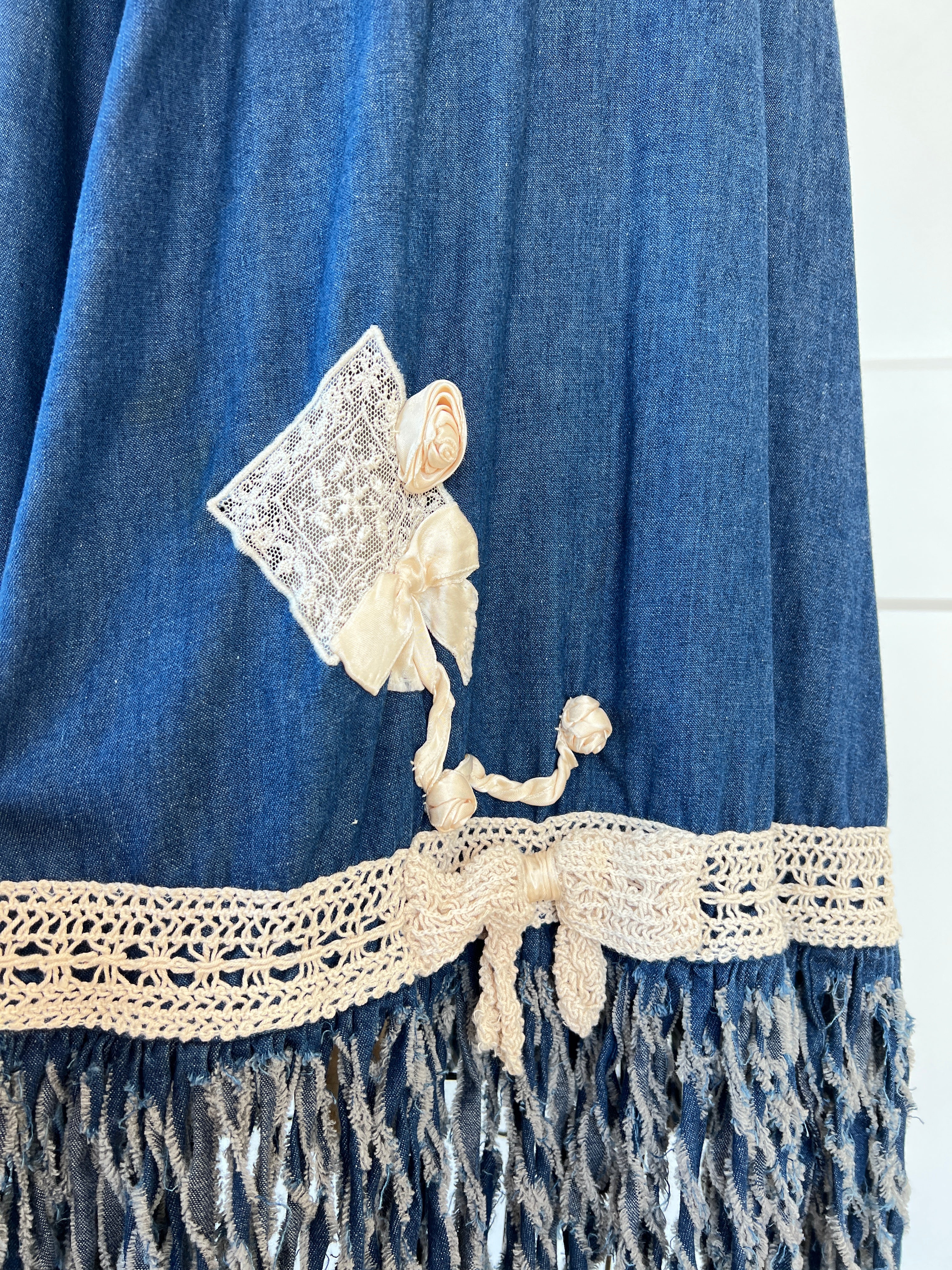 70s/80s Fringe Hem Cotton A-line Skirt By Liz Claiborne - Image 10