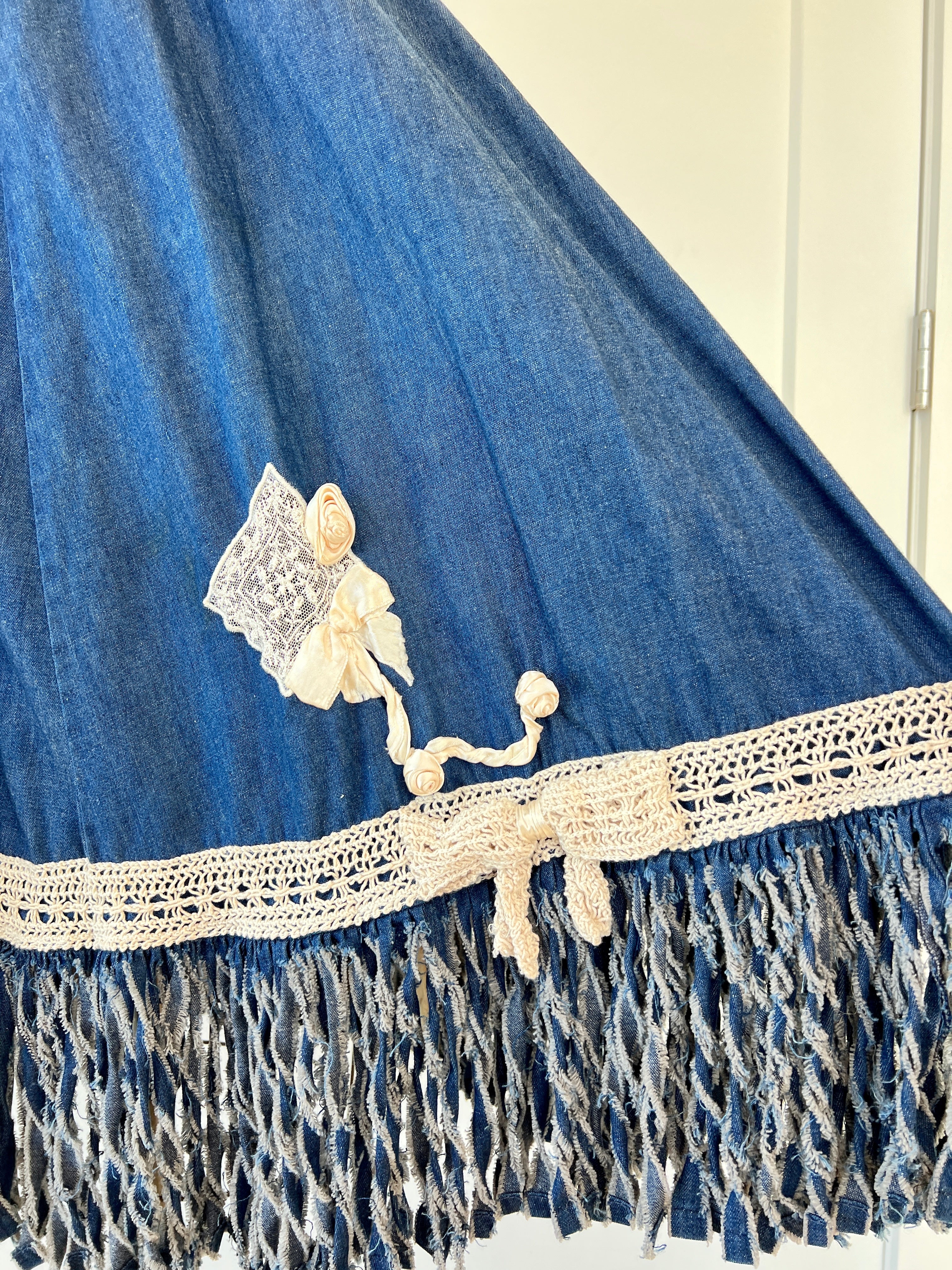 70s/80s Fringe Hem Cotton A-line Skirt By Liz Claiborne - Image 6