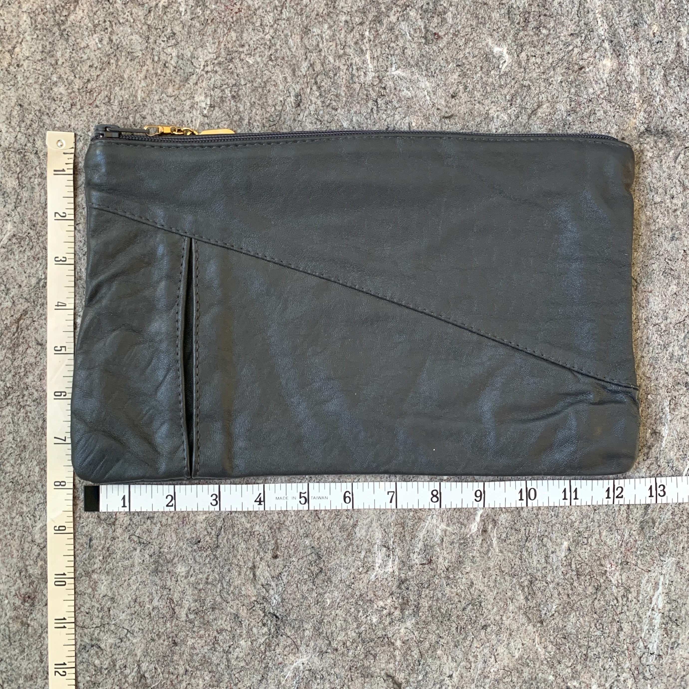 70s/80s Genuine Leather Dark Gray Pouch Made In Italy - Image 10