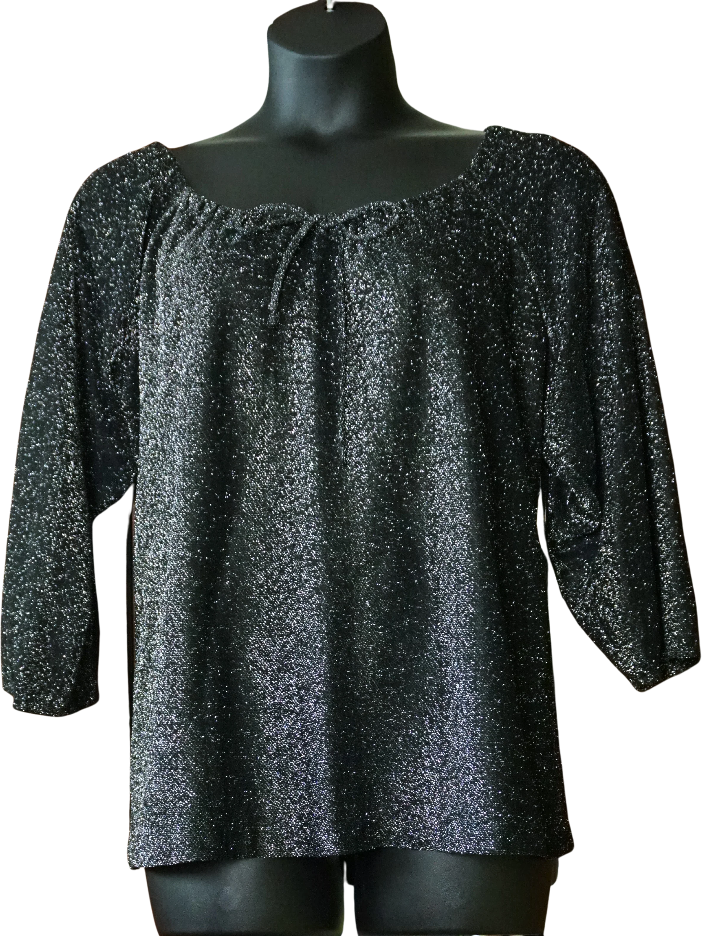 70s/80s Glitzy Lurex Disco Top With Drawstring Neckline By A Royal Blouse New York
