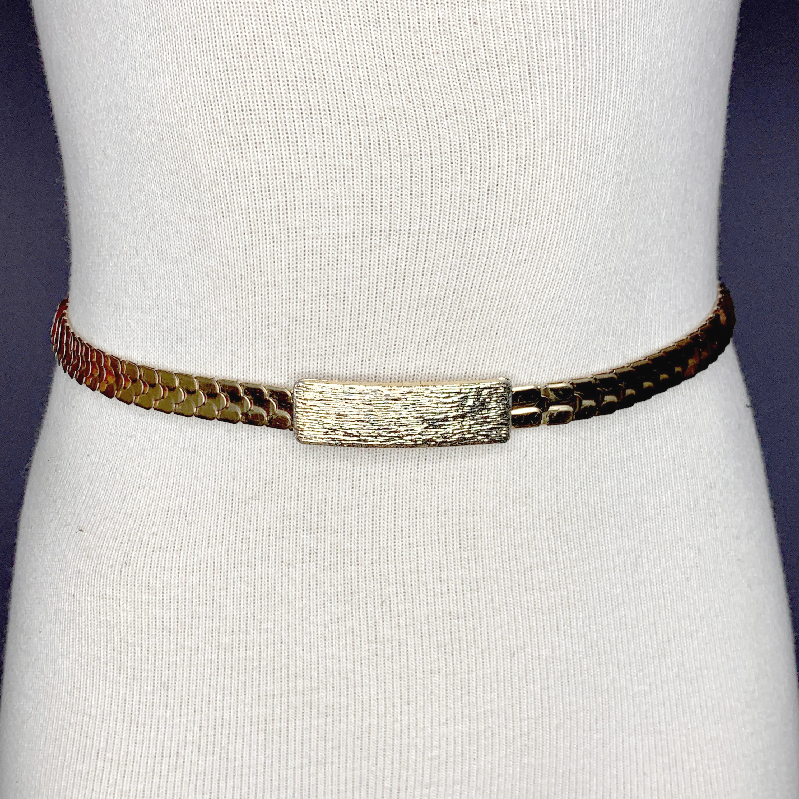 70s/80s Gold Fish Scale Skinny Metal Disco Stretch Belt - Image 3