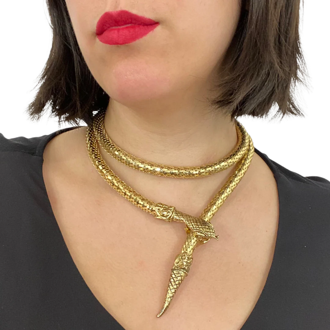 60s/70s Gold Mesh Chainmail Snake Lariat Necklace Or Belt By Whiting & Davis