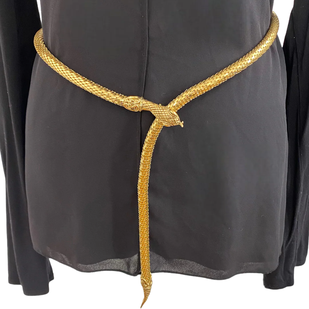 60s/70s Gold Mesh Chainmail Snake Lariat Necklace Or Belt By Whiting & Davis - Image 2