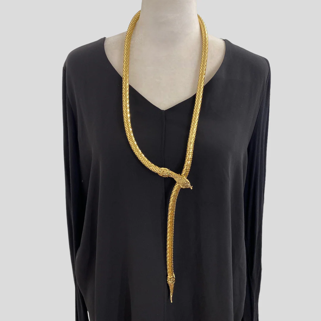 60s/70s Gold Mesh Chainmail Snake Lariat Necklace Or Belt By Whiting & Davis - Image 3