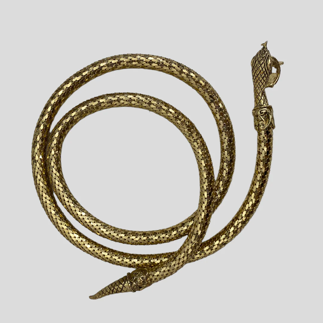 60s/70s Gold Mesh Chainmail Snake Lariat Necklace Or Belt By Whiting & Davis - Image 4