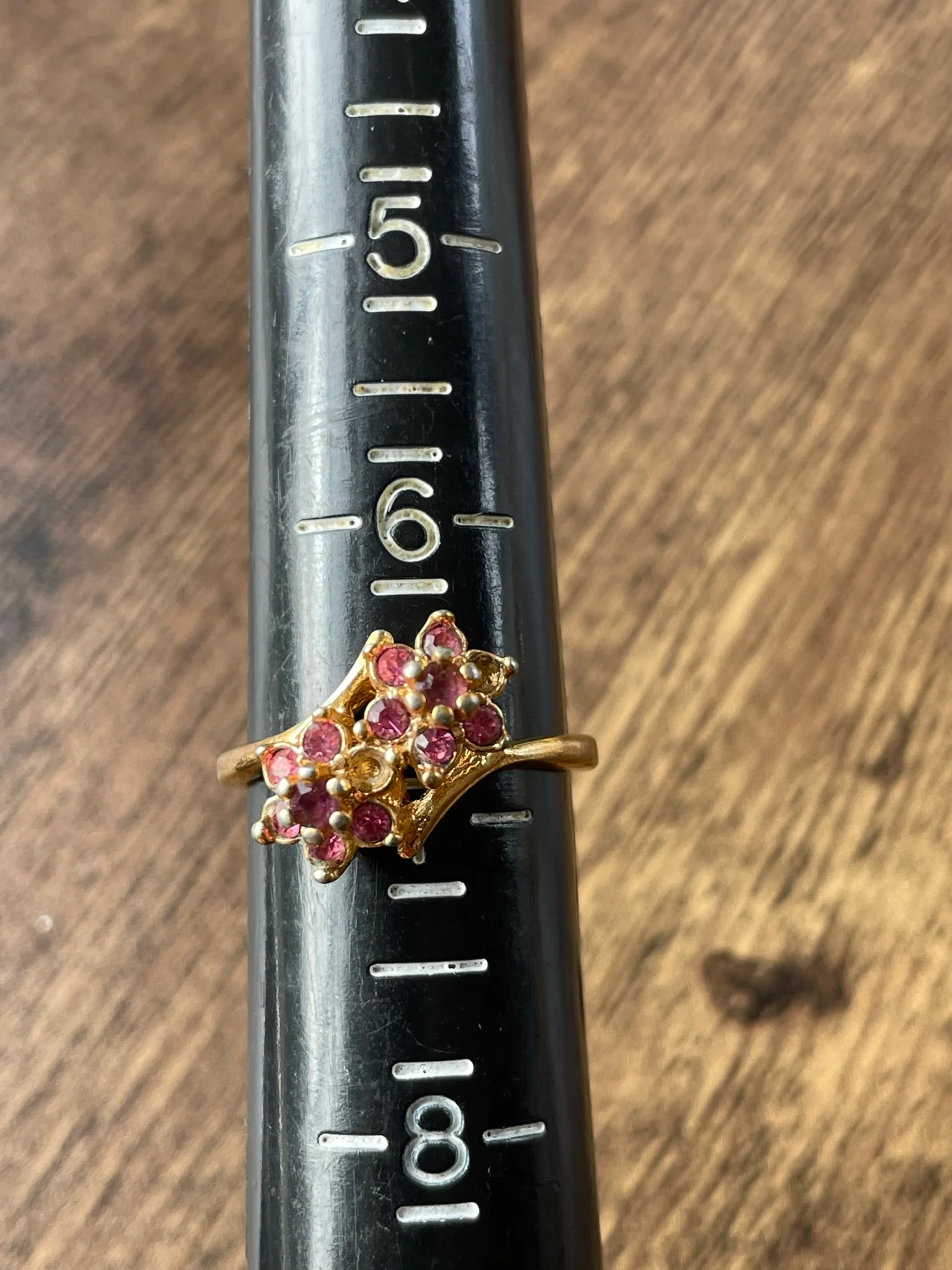 70s/80s Gold Plated Floral Rhinestone Ring - Image 11