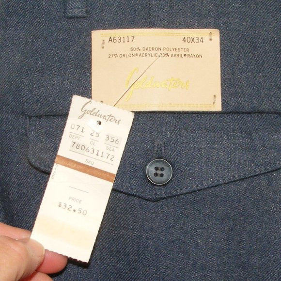 70s/80s Blue Dress Pants 38 X 31.5 Pockets By Goldwaters - Image 10