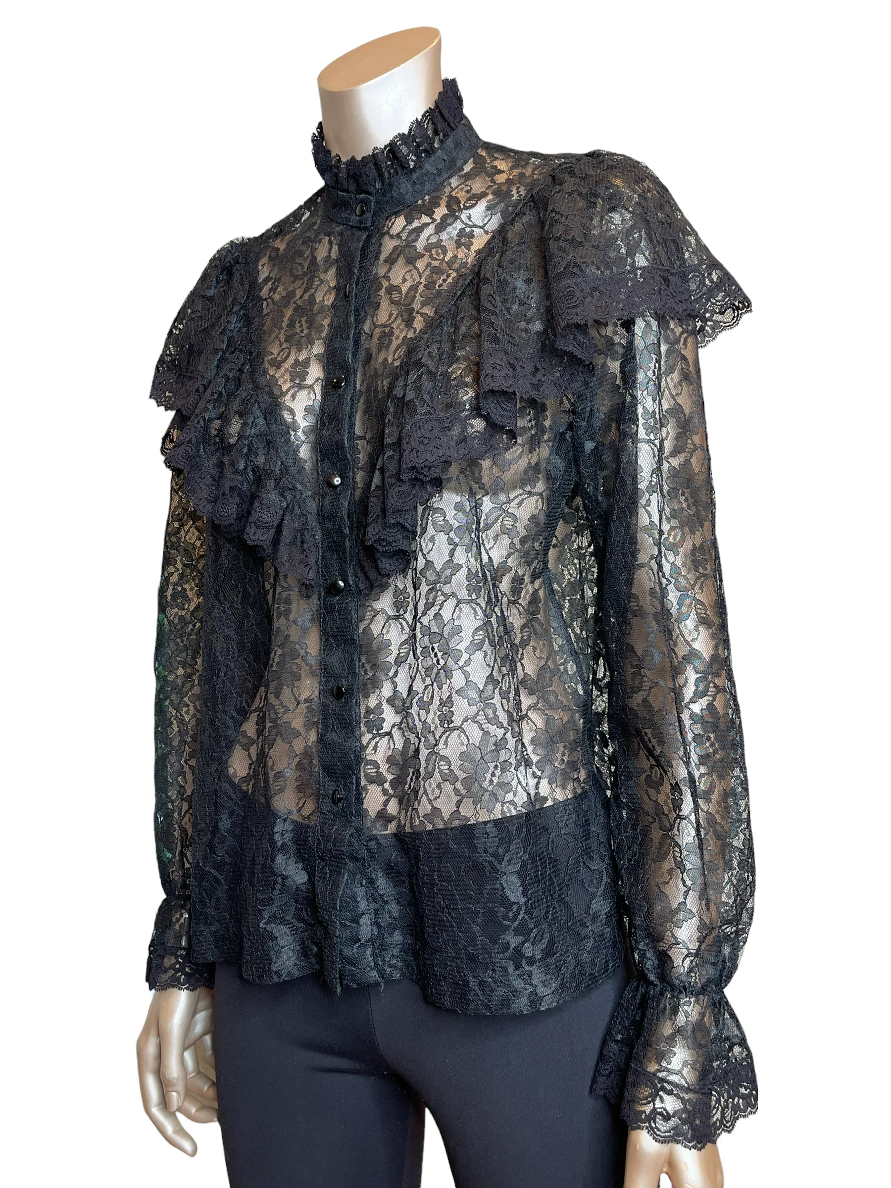 70s/80s Gorgeous Victorian Collar Lace Blouse - Image 4