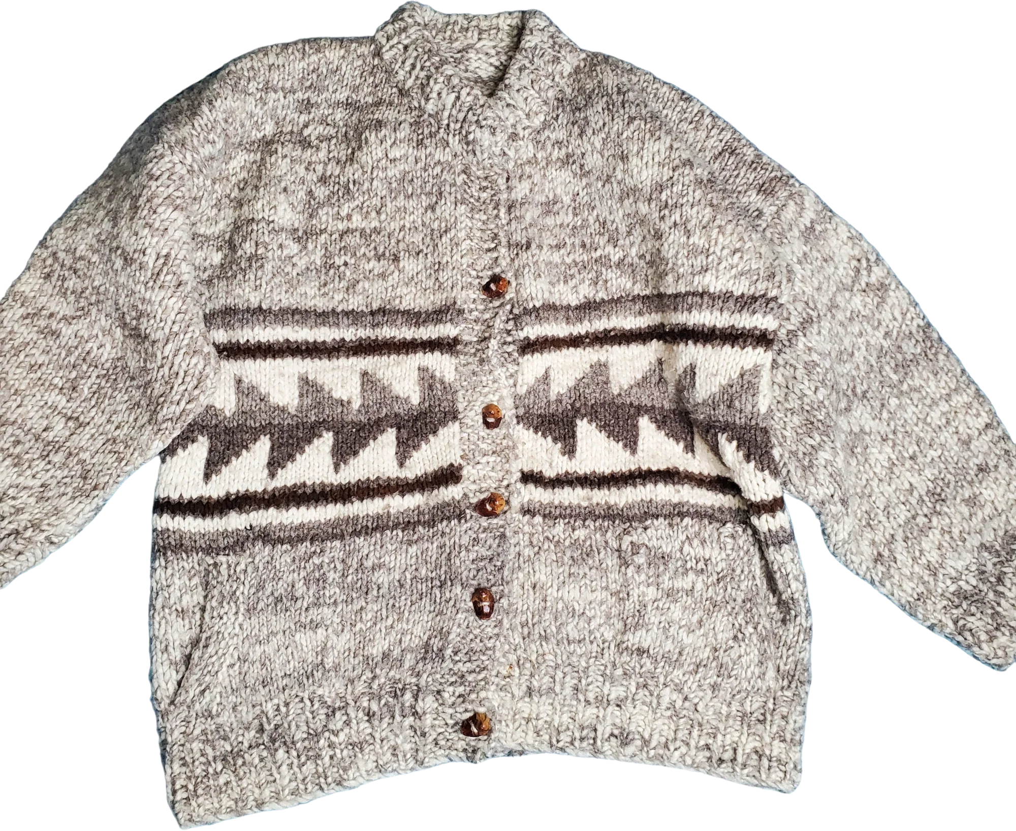 70s/80s Hand Knit Chunky Wool Button Up Cardigan Sweater