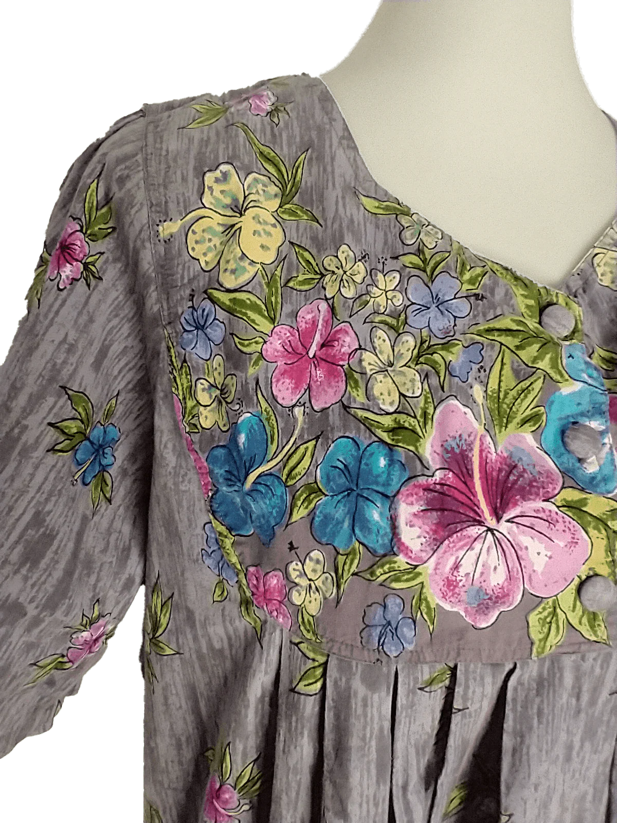 70s/80s Hibiscus Cotton Print House Dress By Phases - Image 2