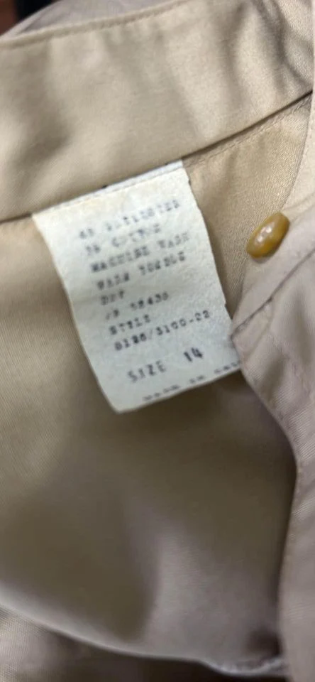70s/80s Khaki Pleated Safari Style Shirtdress Pockets 14 - Image 6