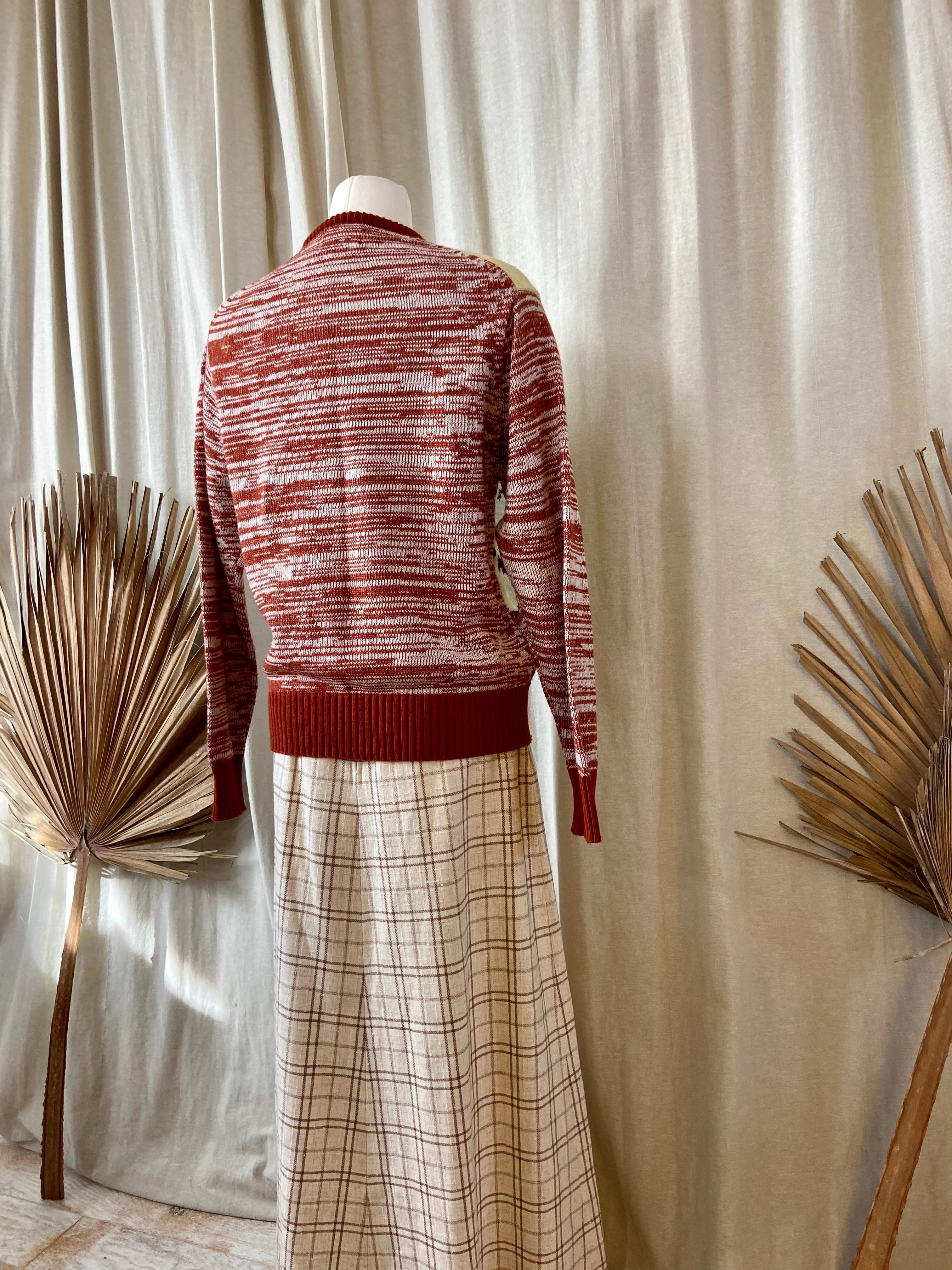 70s/80s Knit Crewneck Sweater With Unique Print In Rust By Milwaukee Knit - Image 10